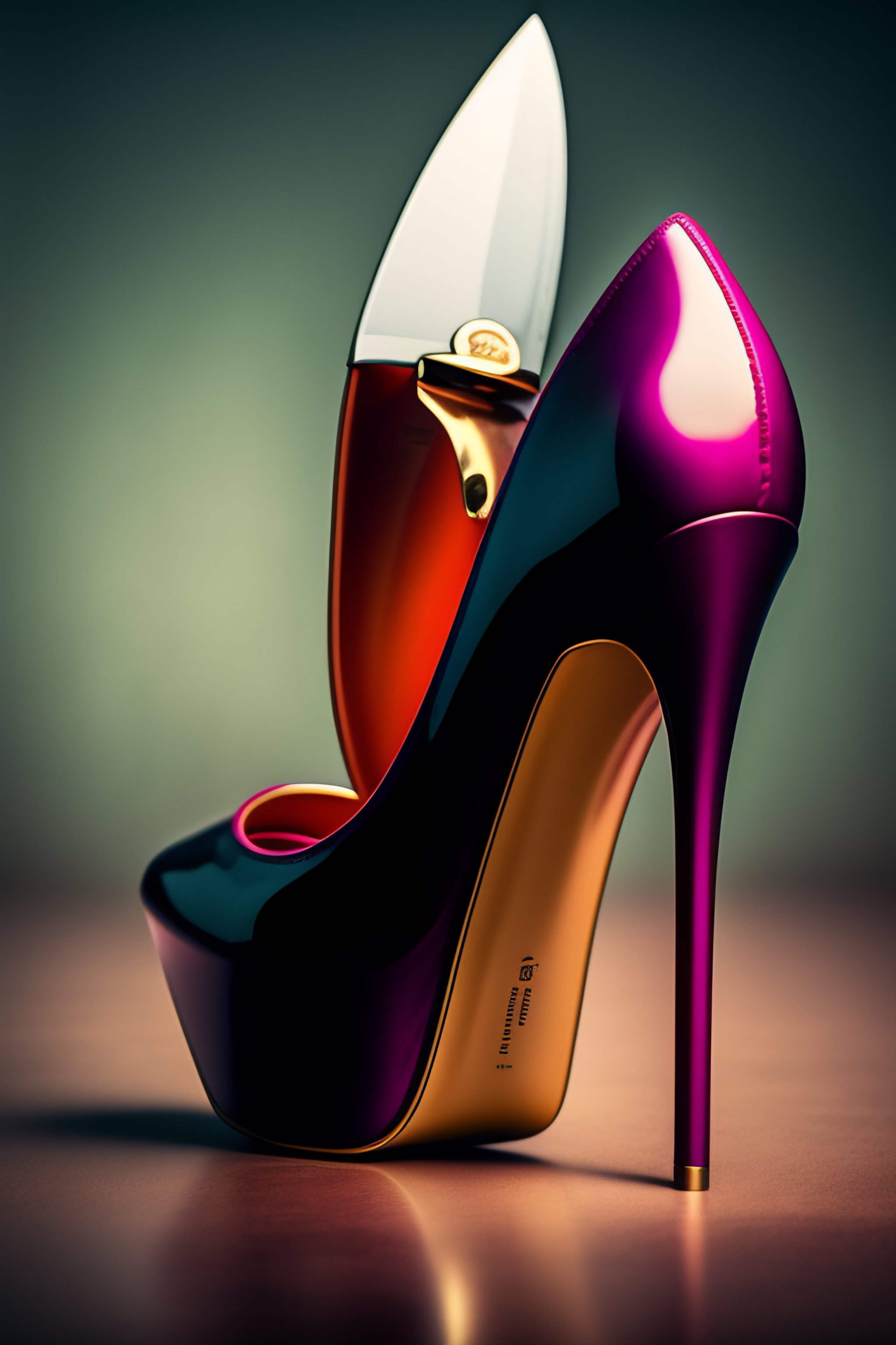 Lexica High heels with teeth and a big knife as heel