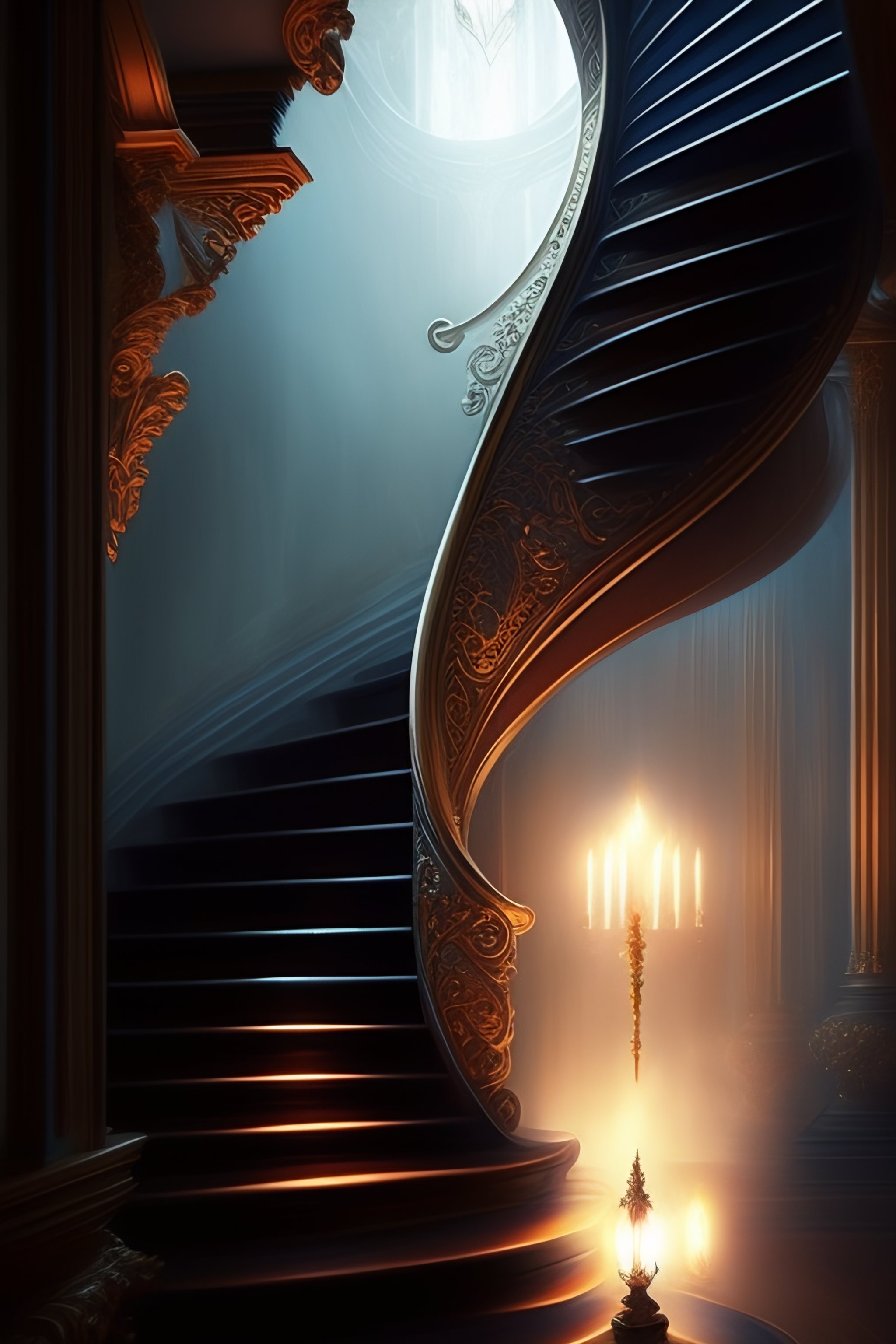 Lexica Floating Spiral Stair Steps Leading Upwards To A Magical Realm Dark Fantasy Art