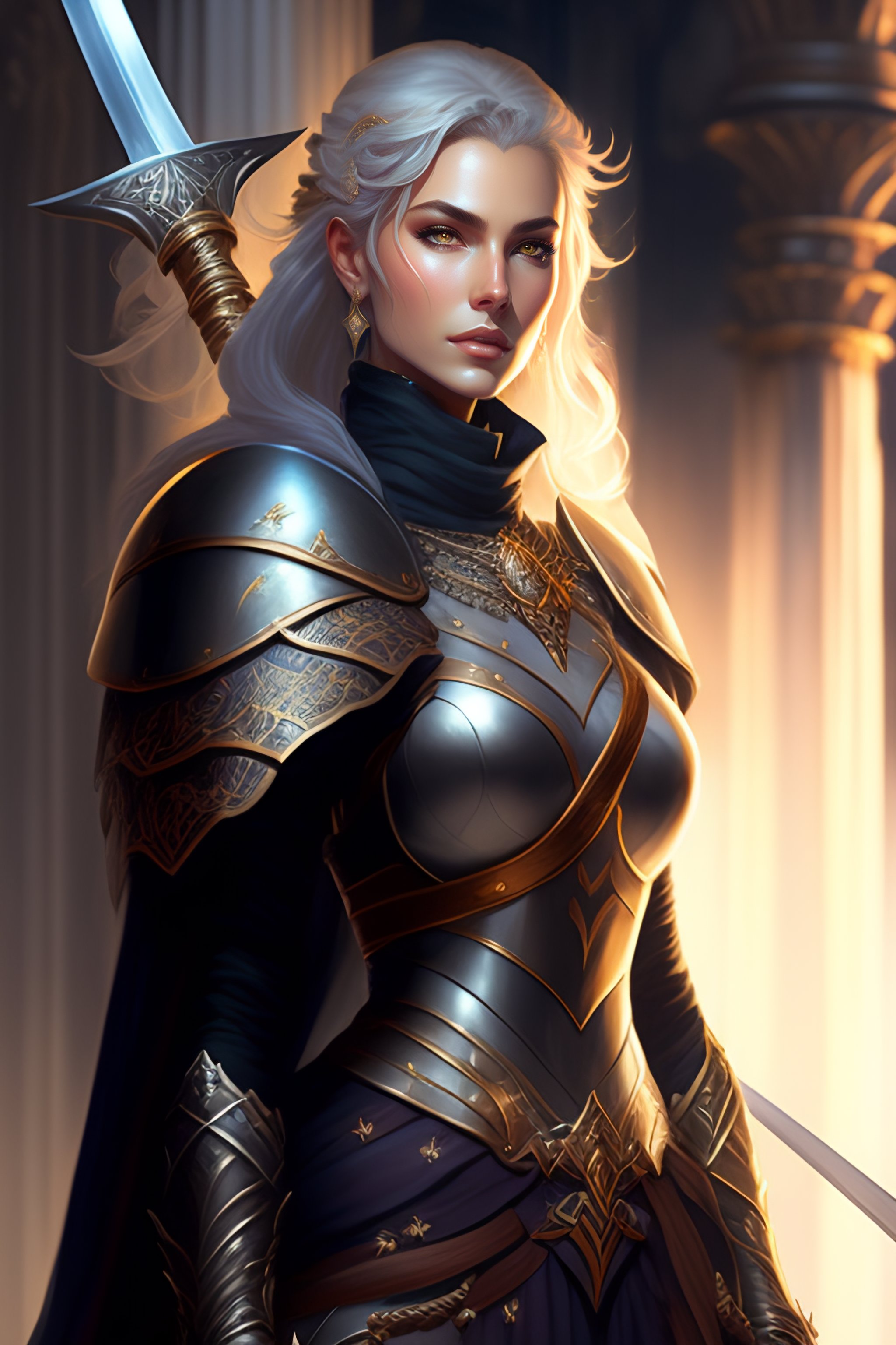 Lexica - Female paladin in center, dnd, fantasy, short gray hair ...