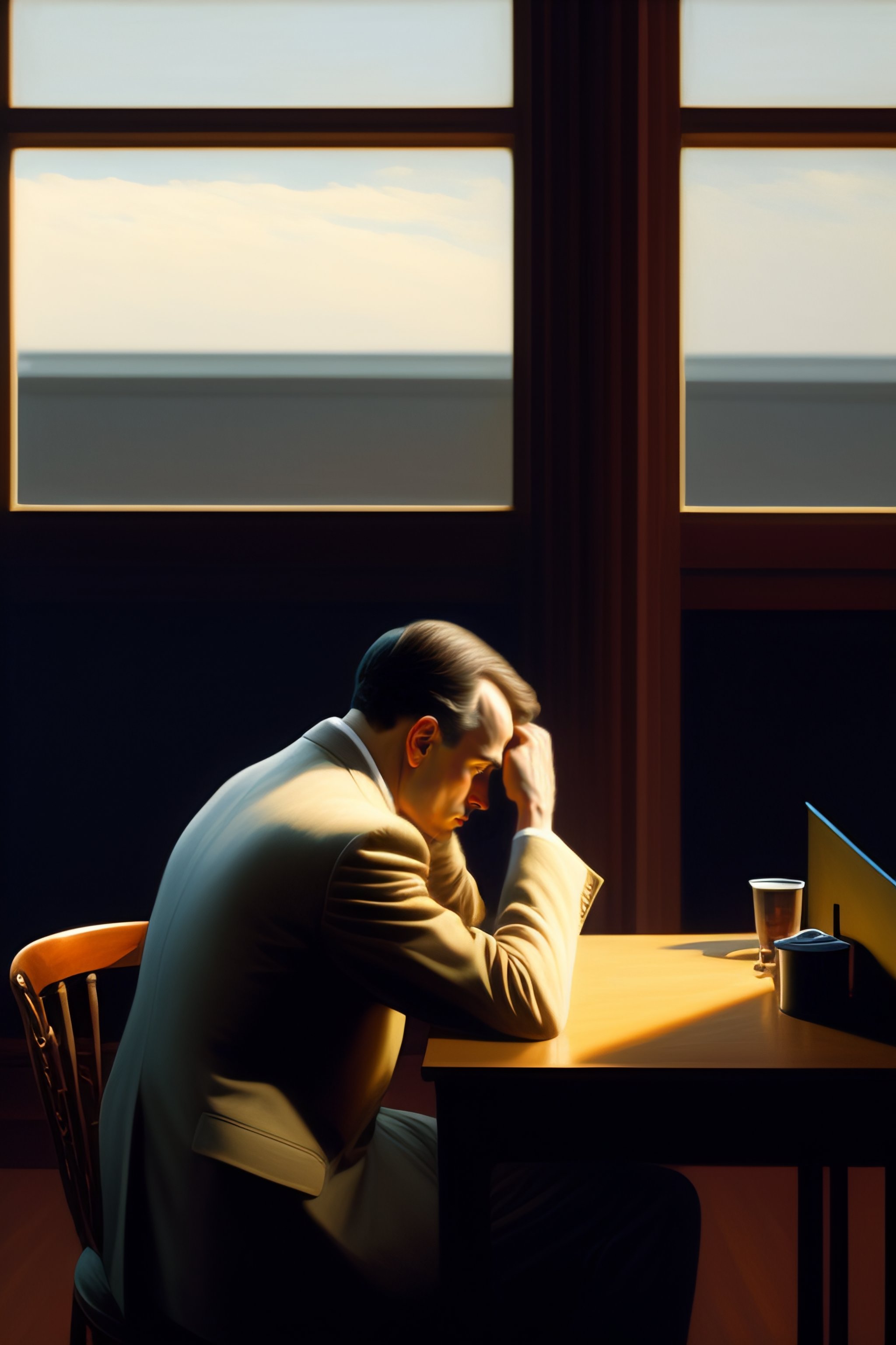 Lexica - Image of a timid man in a sparse room on a computer by Edward ...
