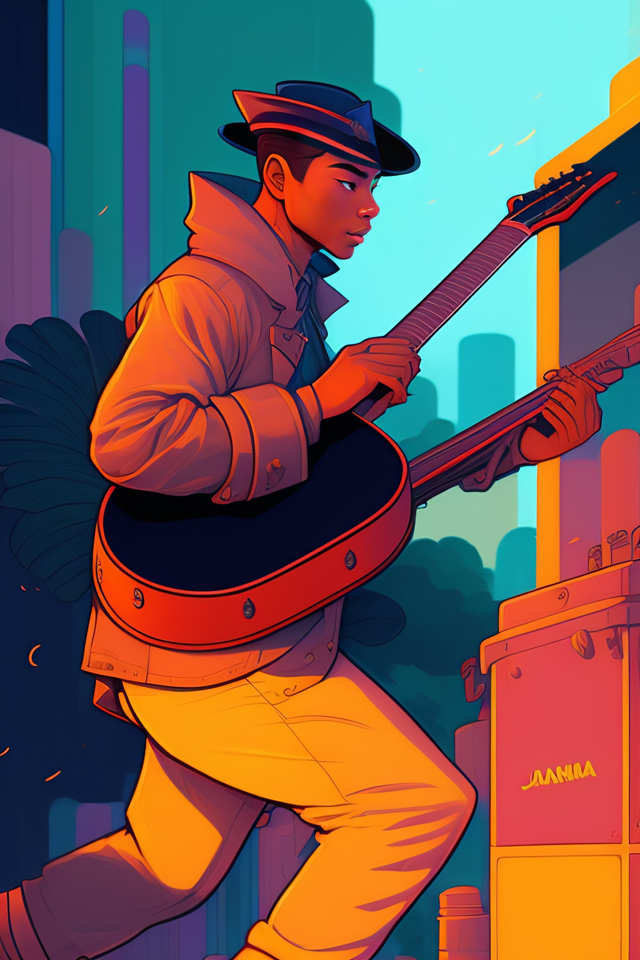Lexica - A study of cell shaded cartoon of a man playing conga, subtle ...