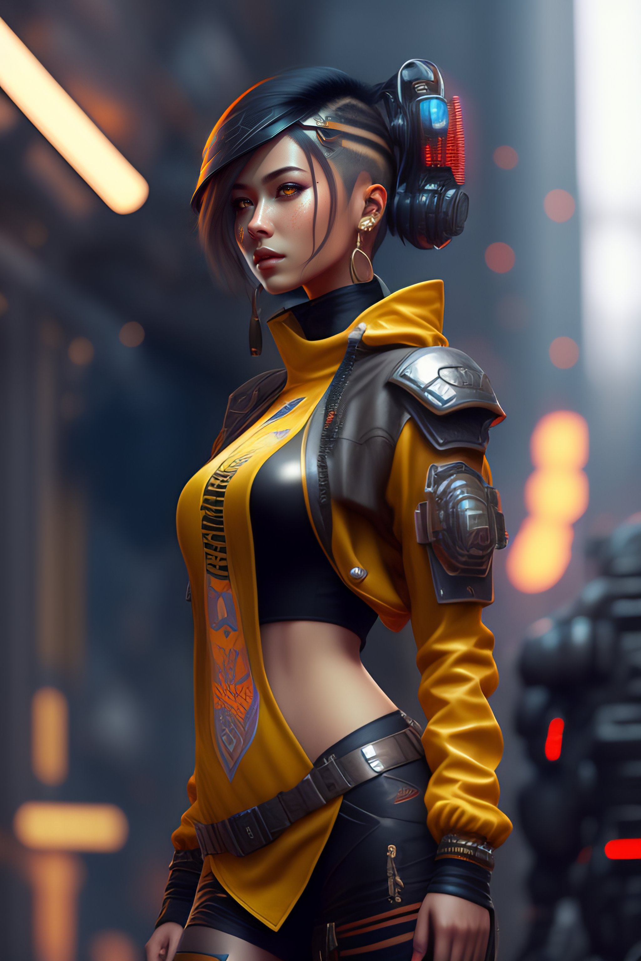 Lexica - Mech Punk clothes with short hair girl, battle status, hyper ...