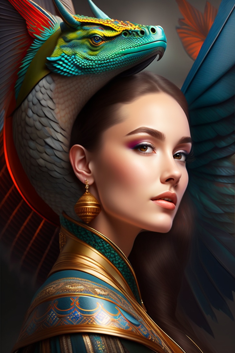 Lexica - Woman with dragon near of woman. high colored, portrait