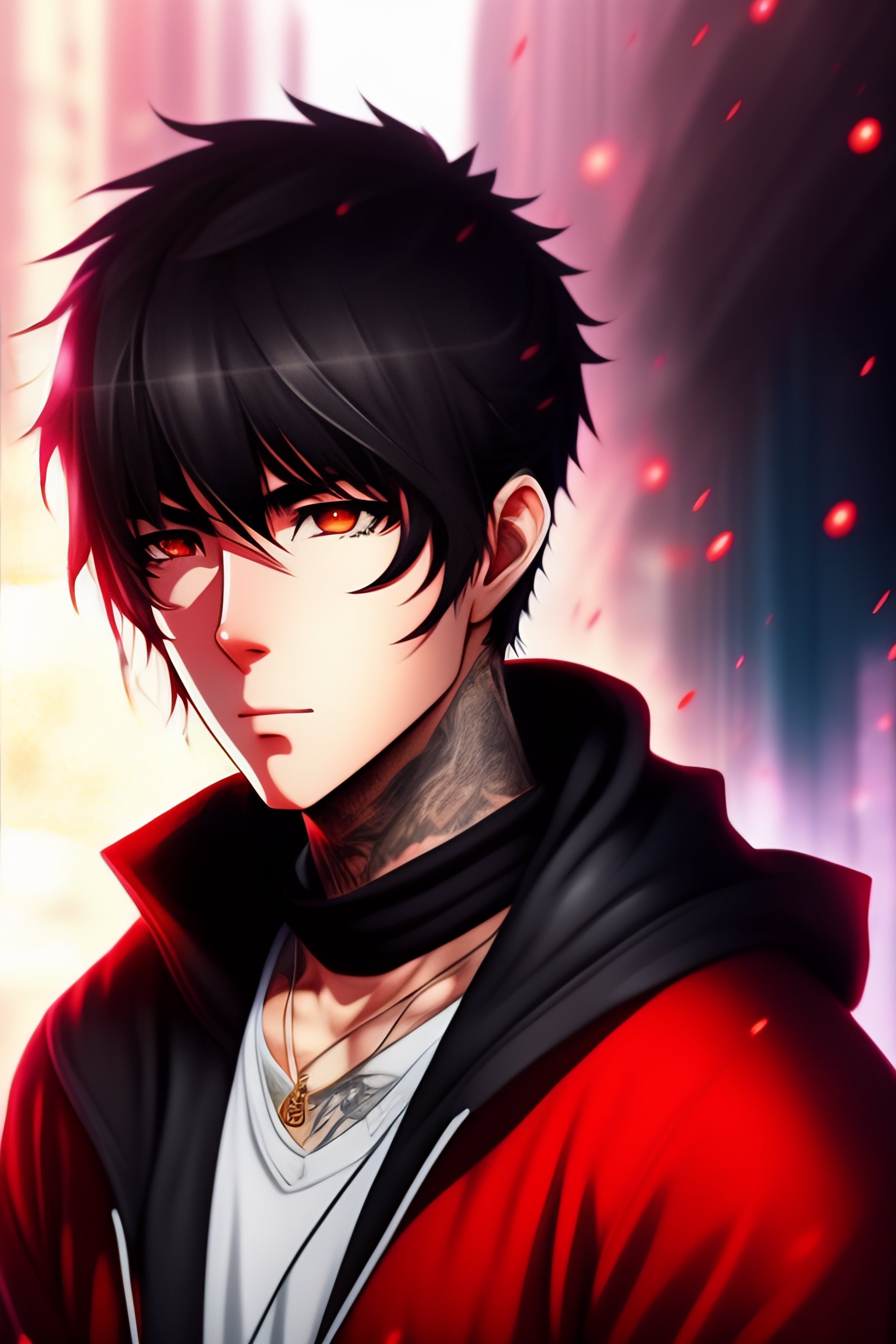 anime guy with red and black hair