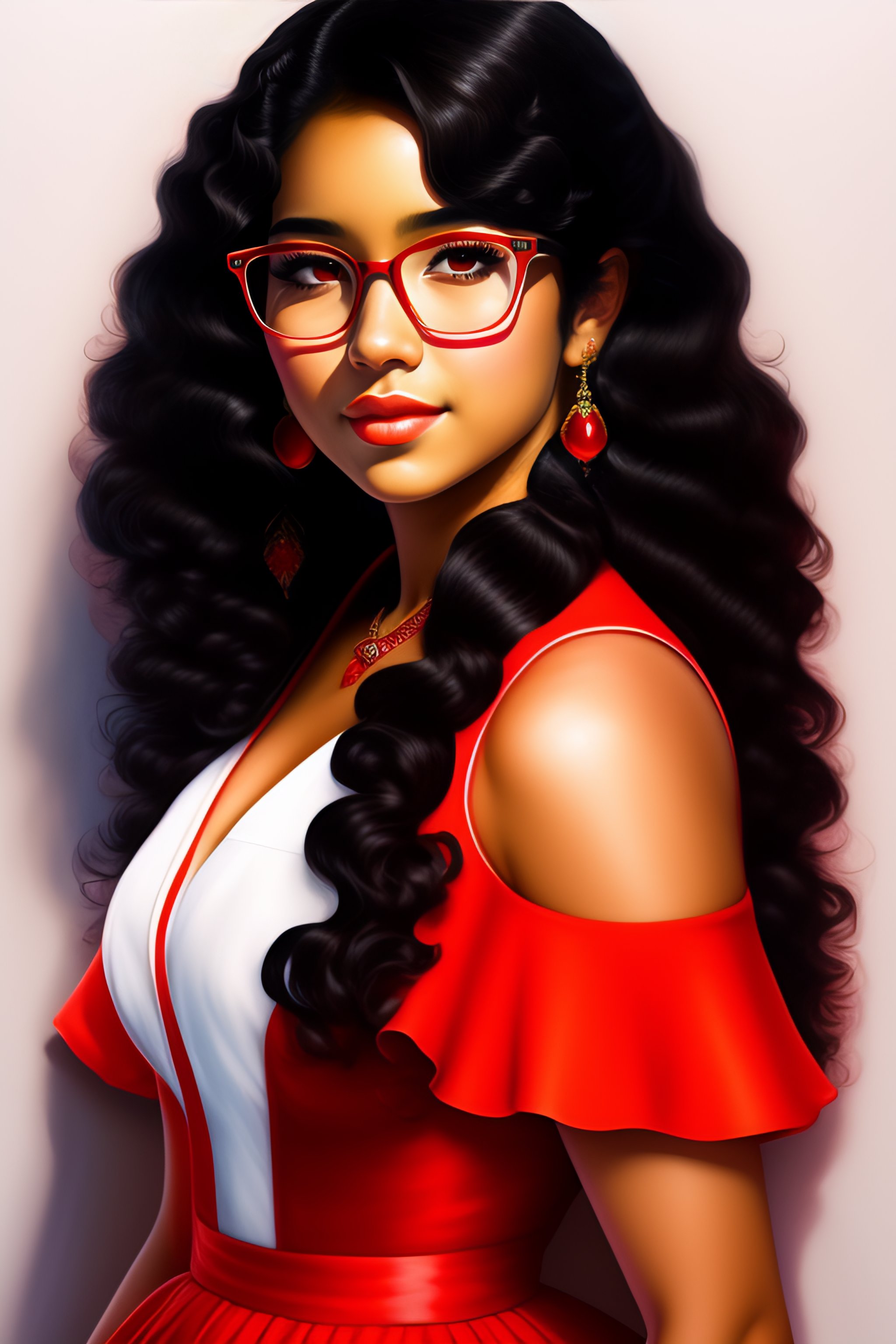 Illustration of a dark-skinned anime girl with glasses and curly hair