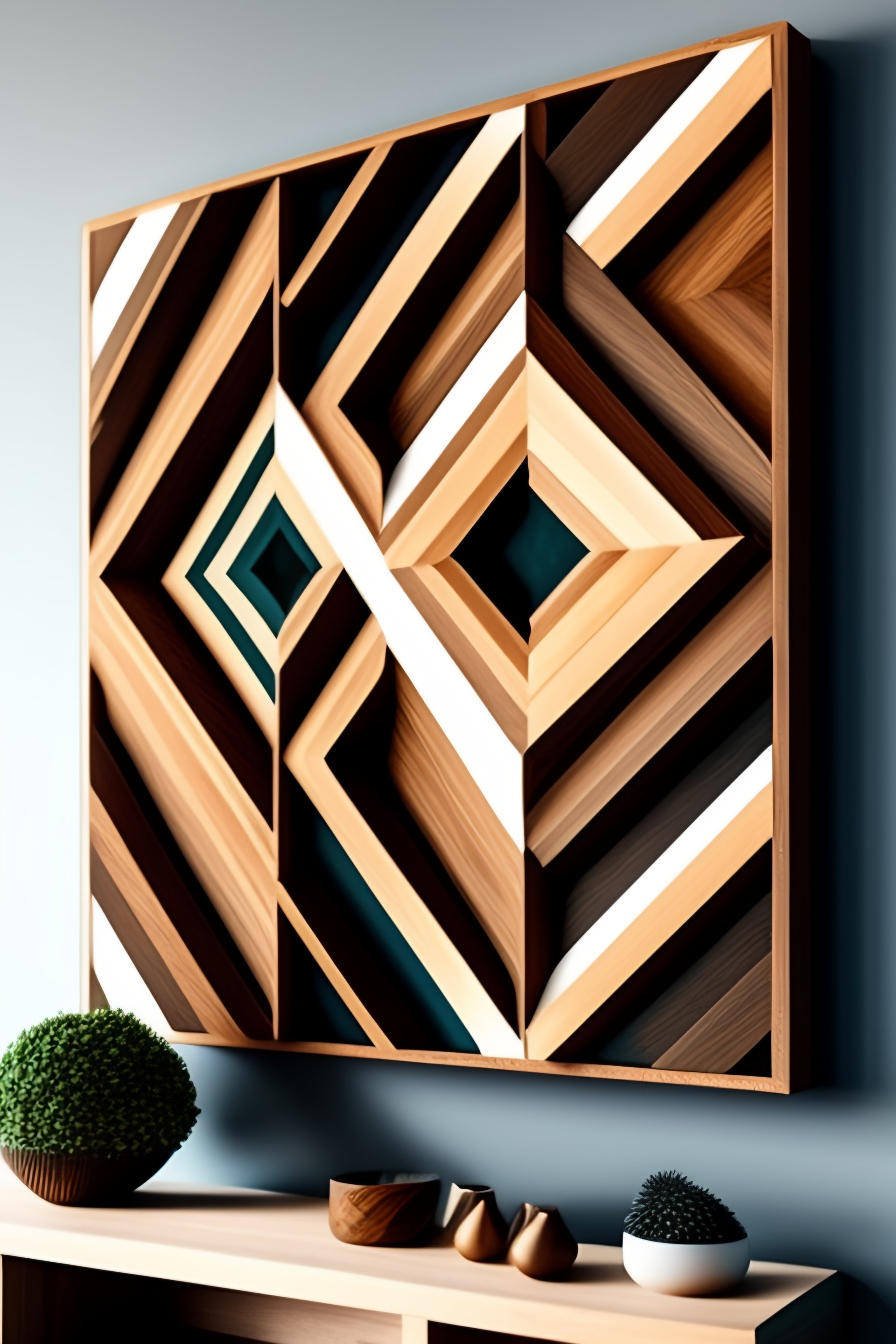 Lexica Create design of a geometric wood wall art