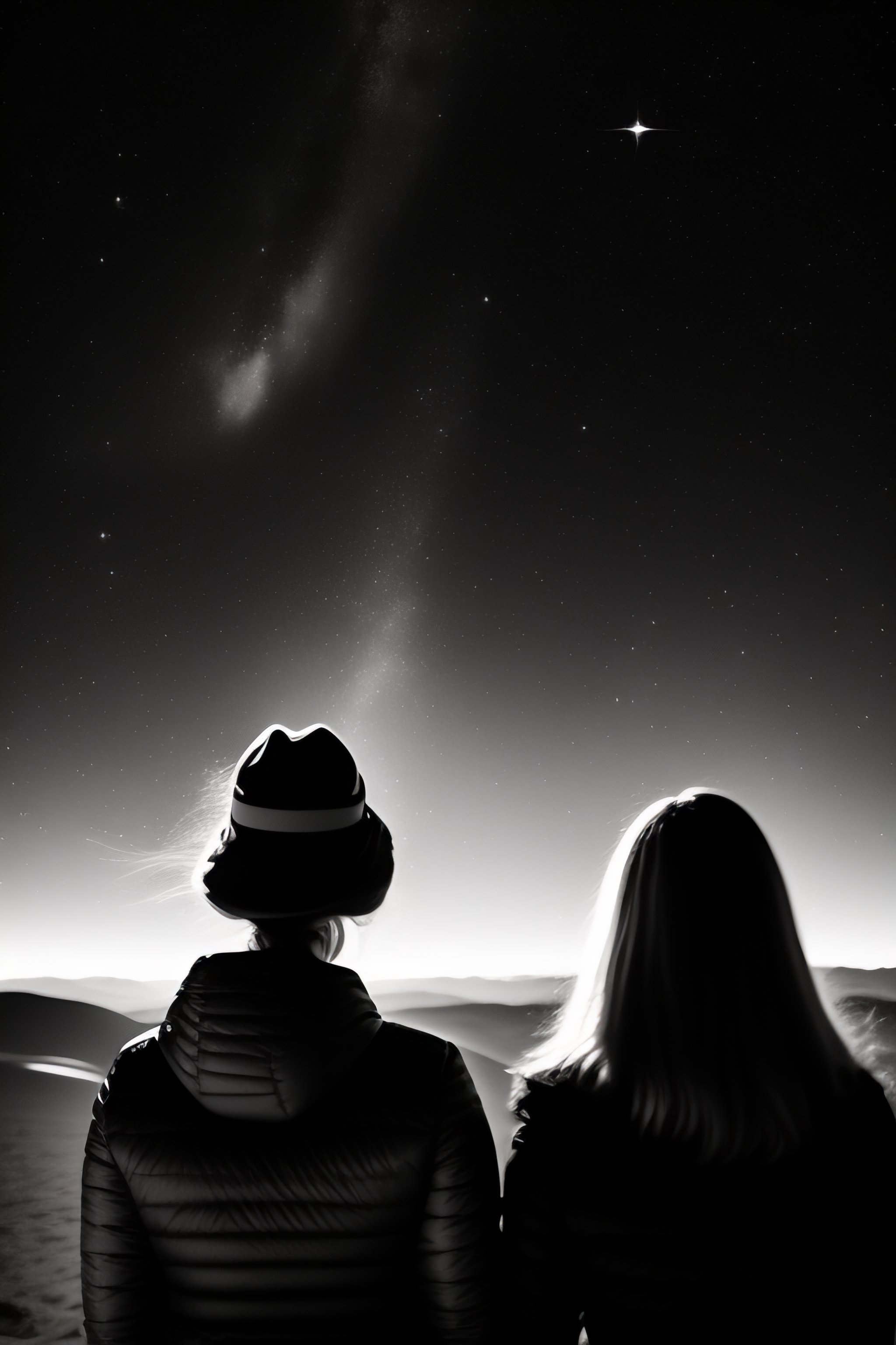 Lexica - Women looking at the stars, black and white, logo,
