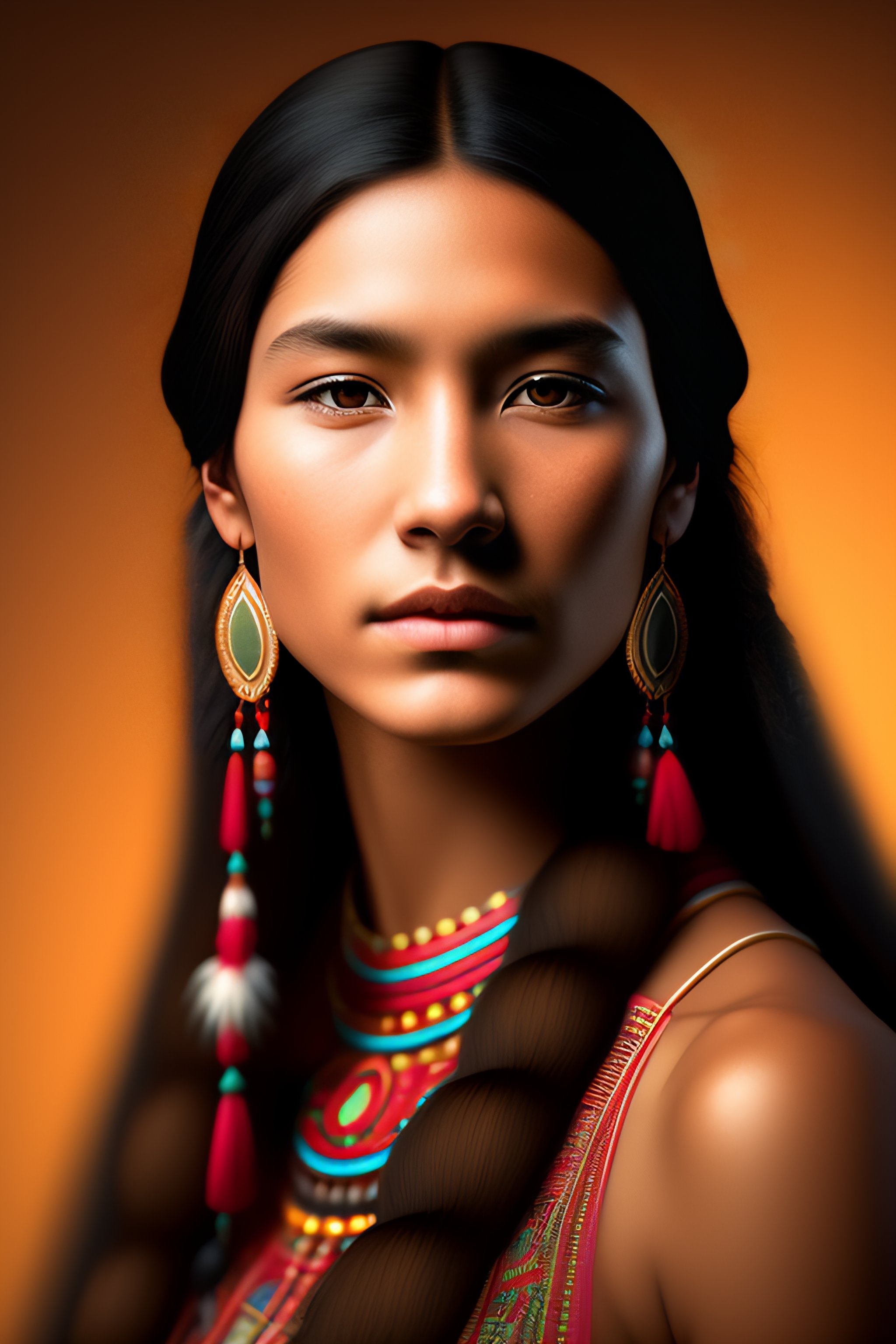 Lexica - Native american young female portrait in 3d digital art change ...