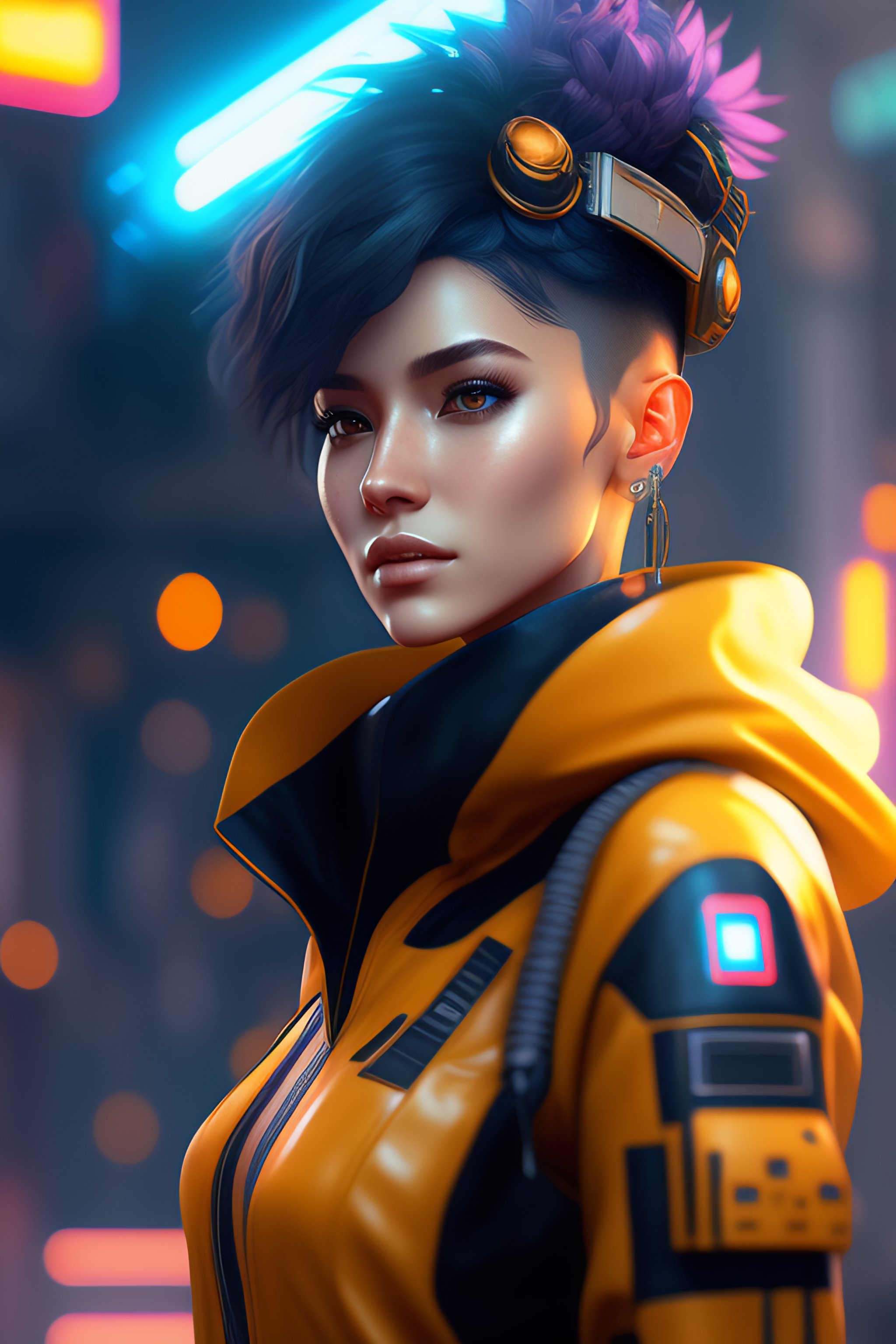 Lexica - Mech Punk clothes with short hair girl, battle status, hyper ...