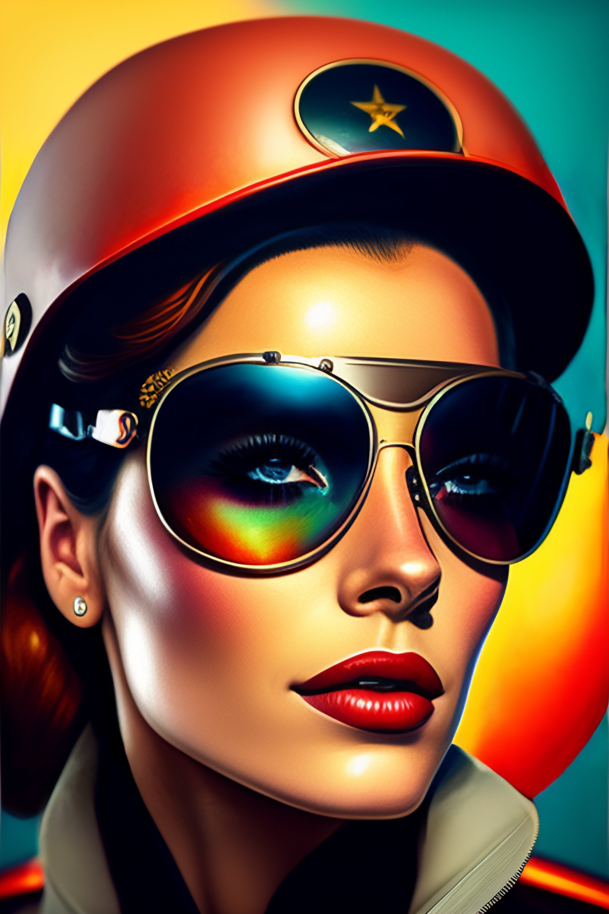 Lexica - Beautiful close up portrait, female aviator.punk chick,retro style