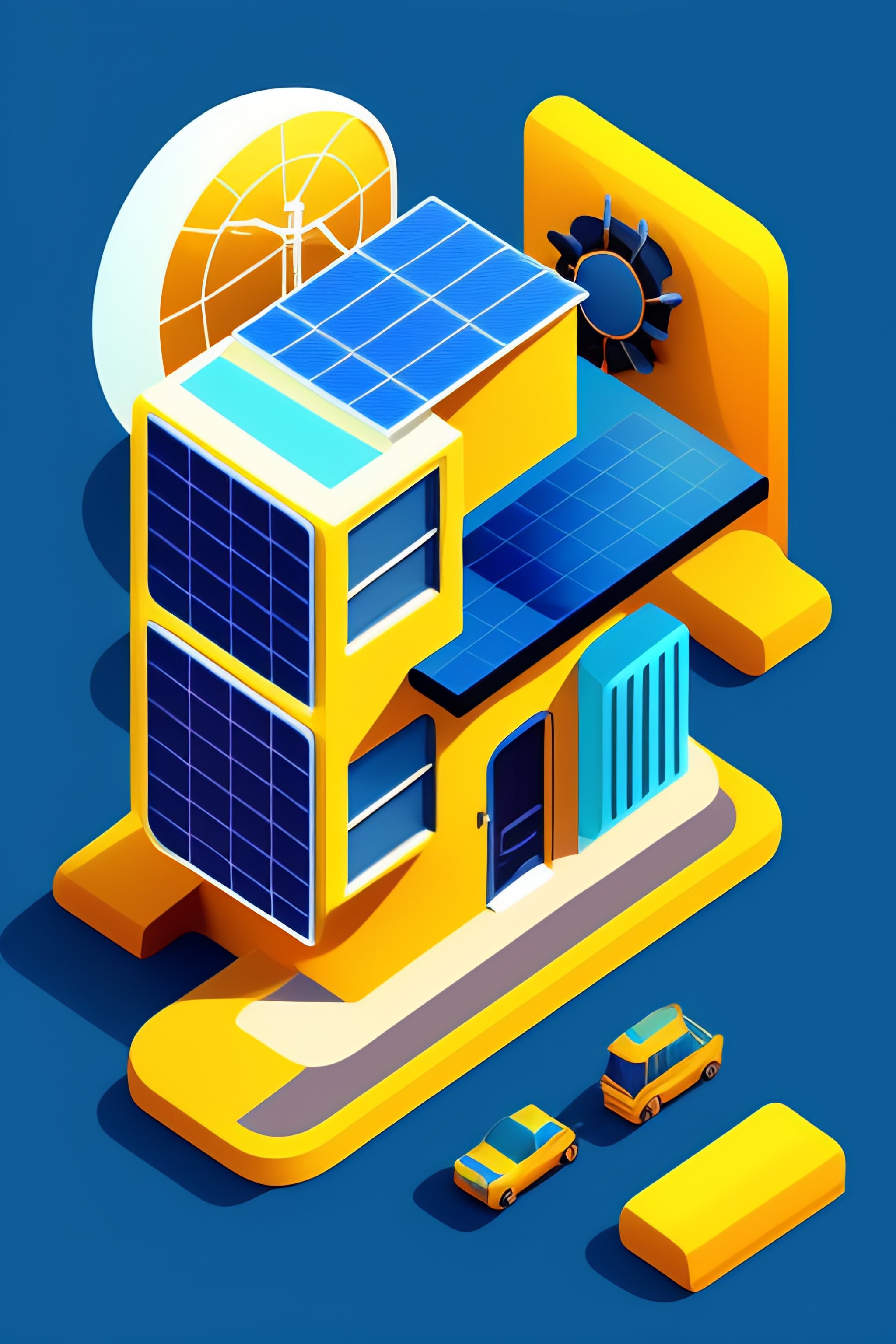 Lexica - Vector blue flat Illustration with solar panel,in isometric style