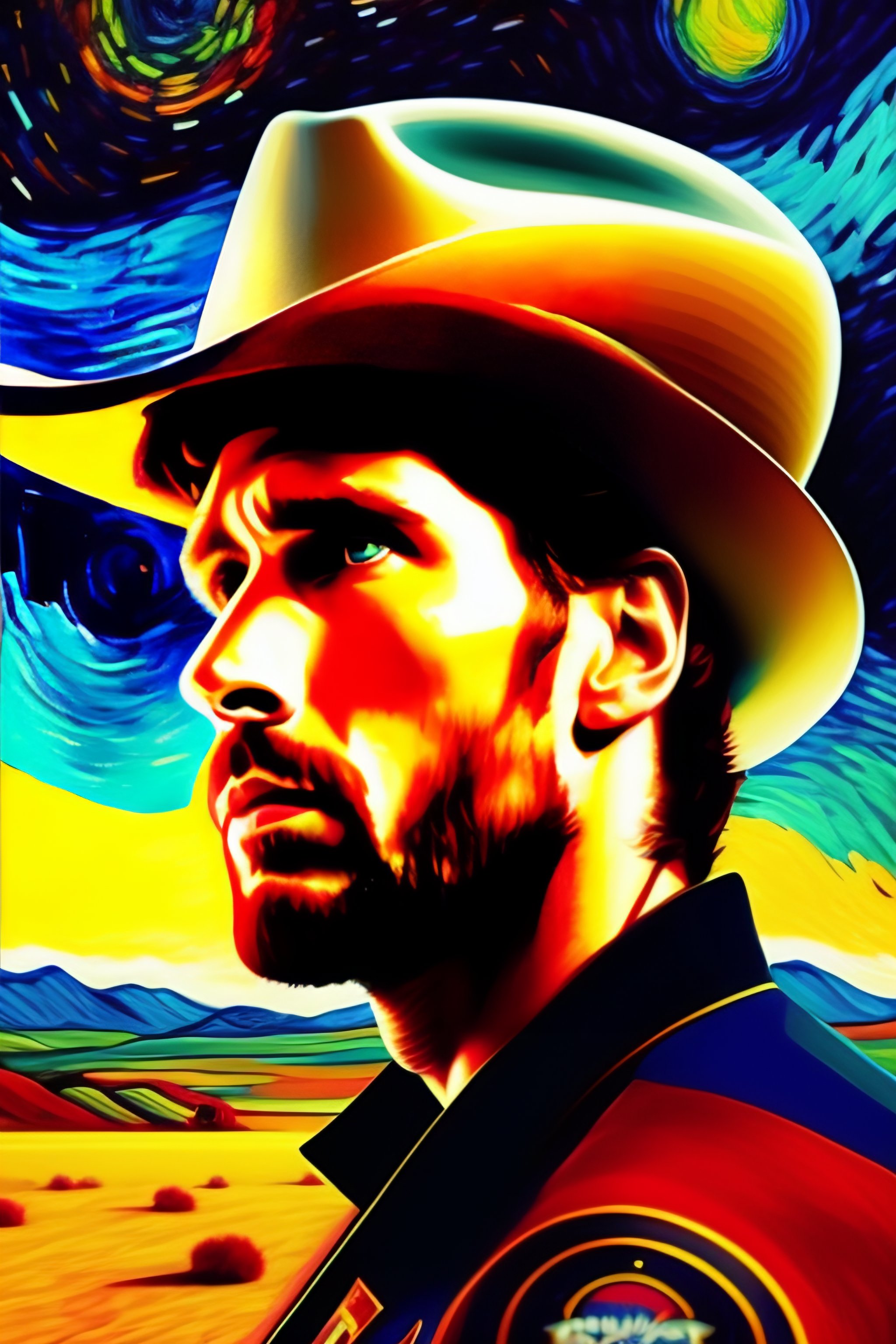 Lexica - Leo Messi with a cowboy hat look to the horizon, distant ...