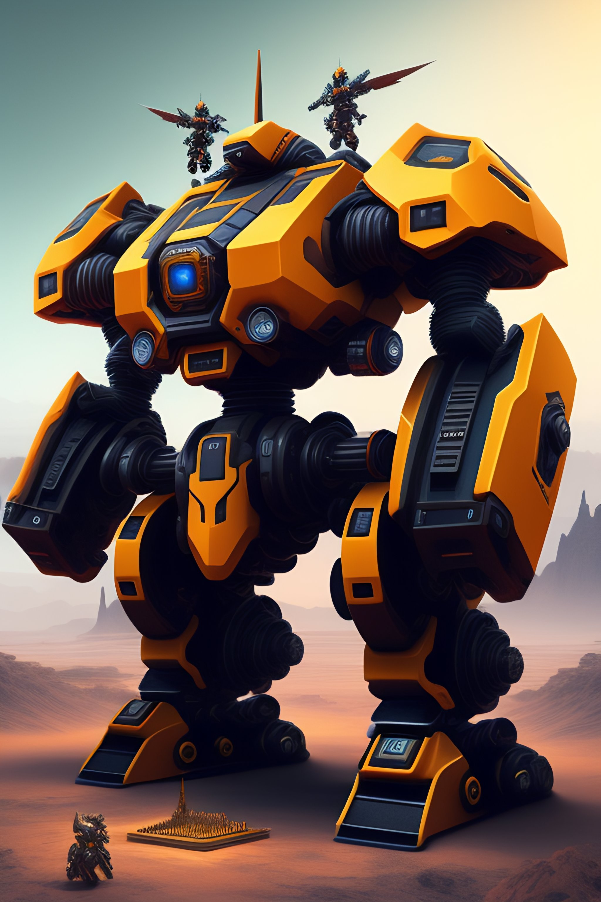 Lexica - Mech robot with large weapons on top with hexagonal bases ...