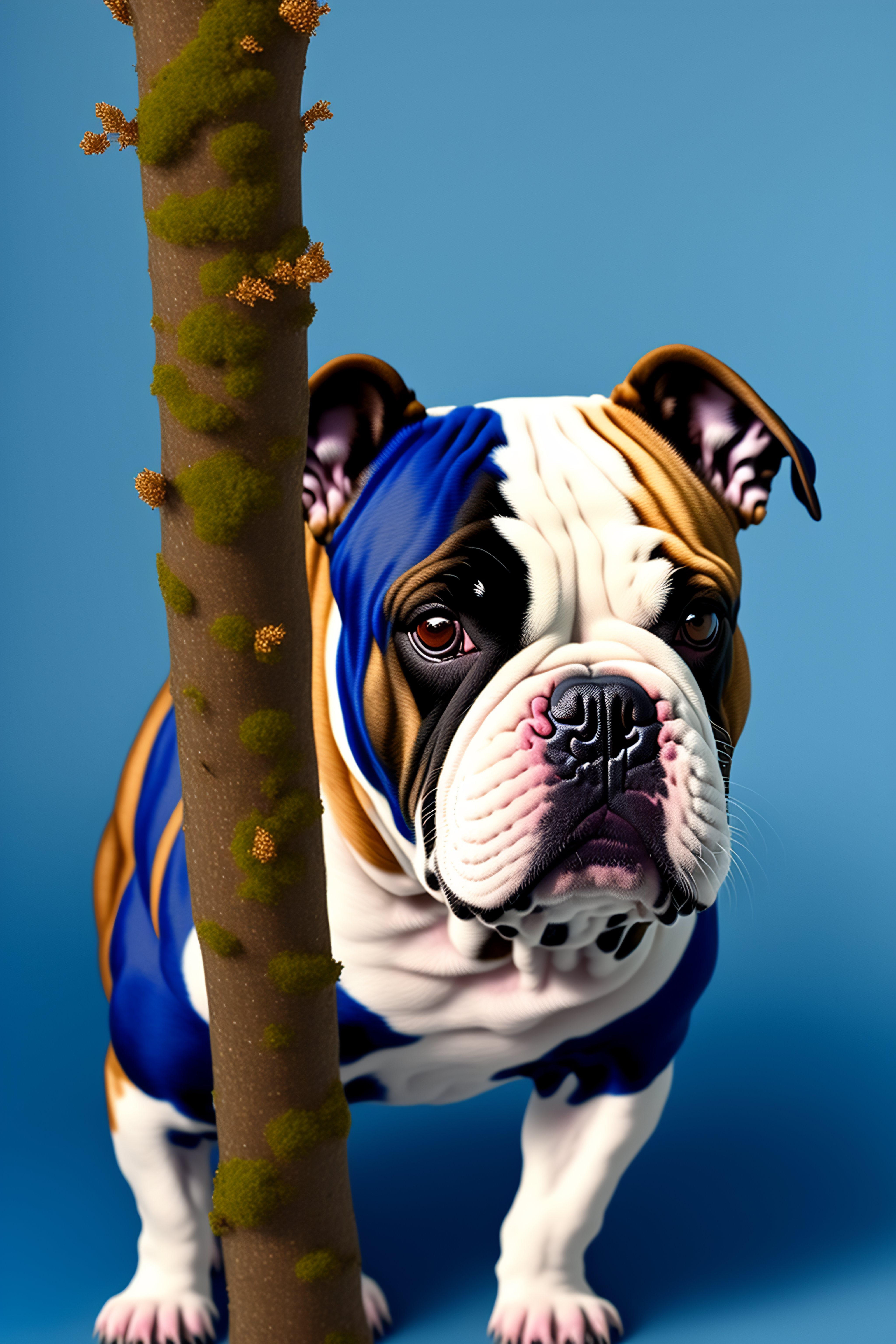Lexica - A blue police custom silly bulldog, tree stick behind