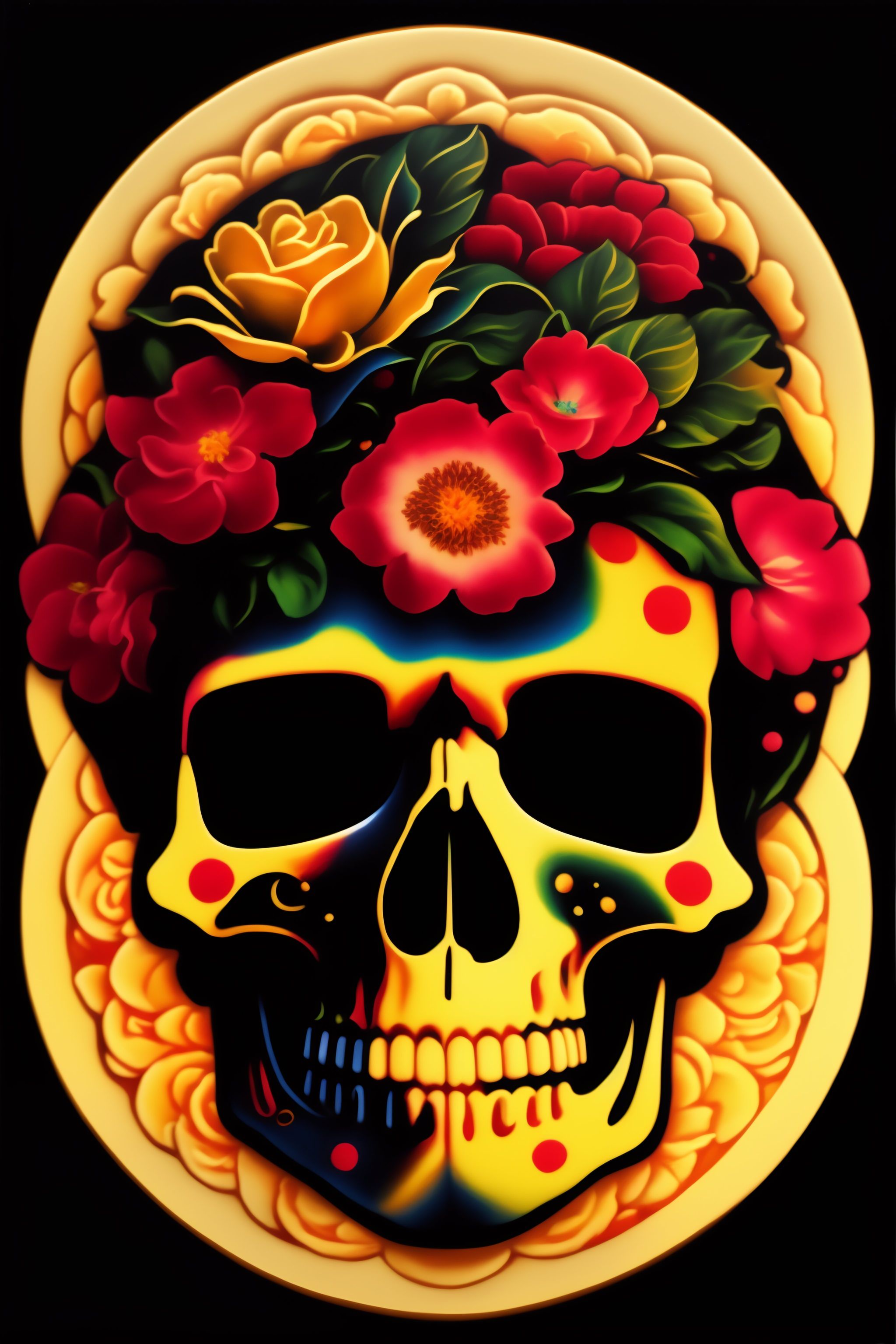 Lexica - Skull, Japanese Inspired, Floral, Centered, Full View
