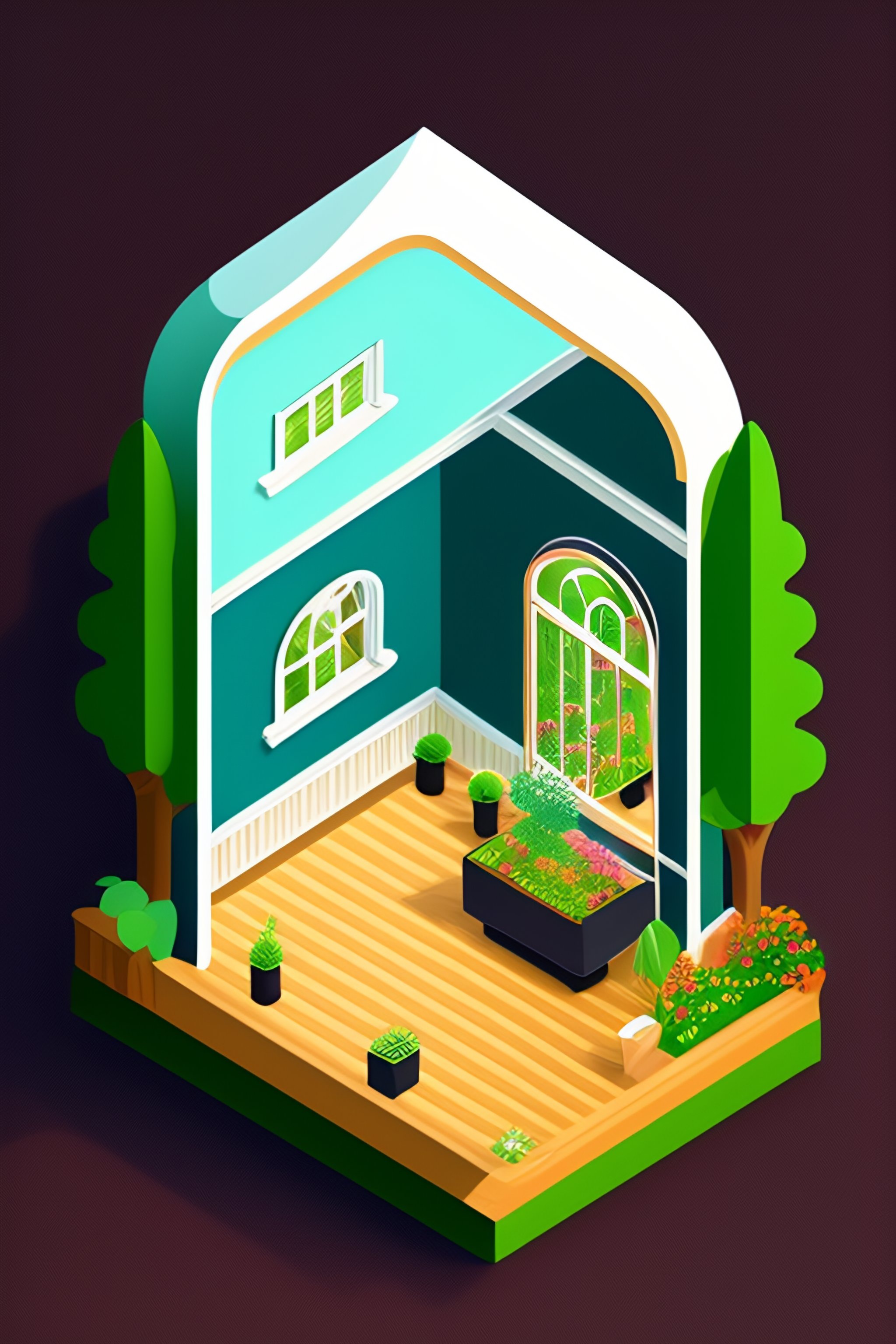 Lexica - Isometric view of a garden house vector art add a mirror ...