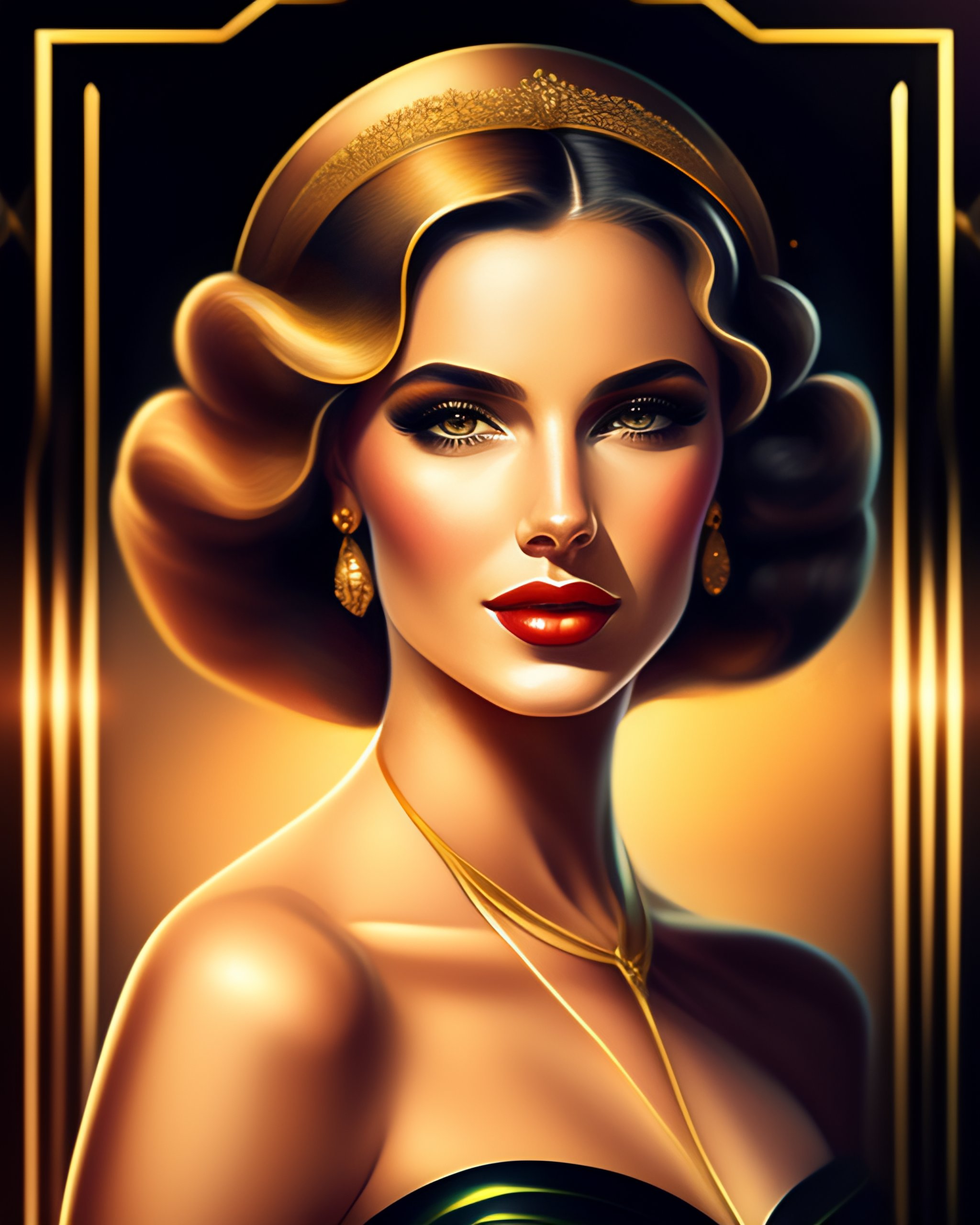 Lexica - Detailed elegant woman portrait art deco illustration