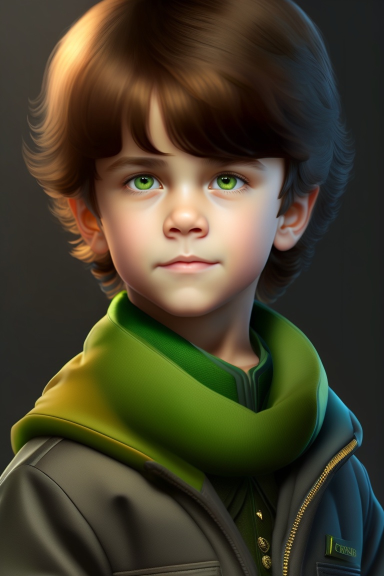 Lexica - A little boy with brown hair and green eyes, with a complete ...
