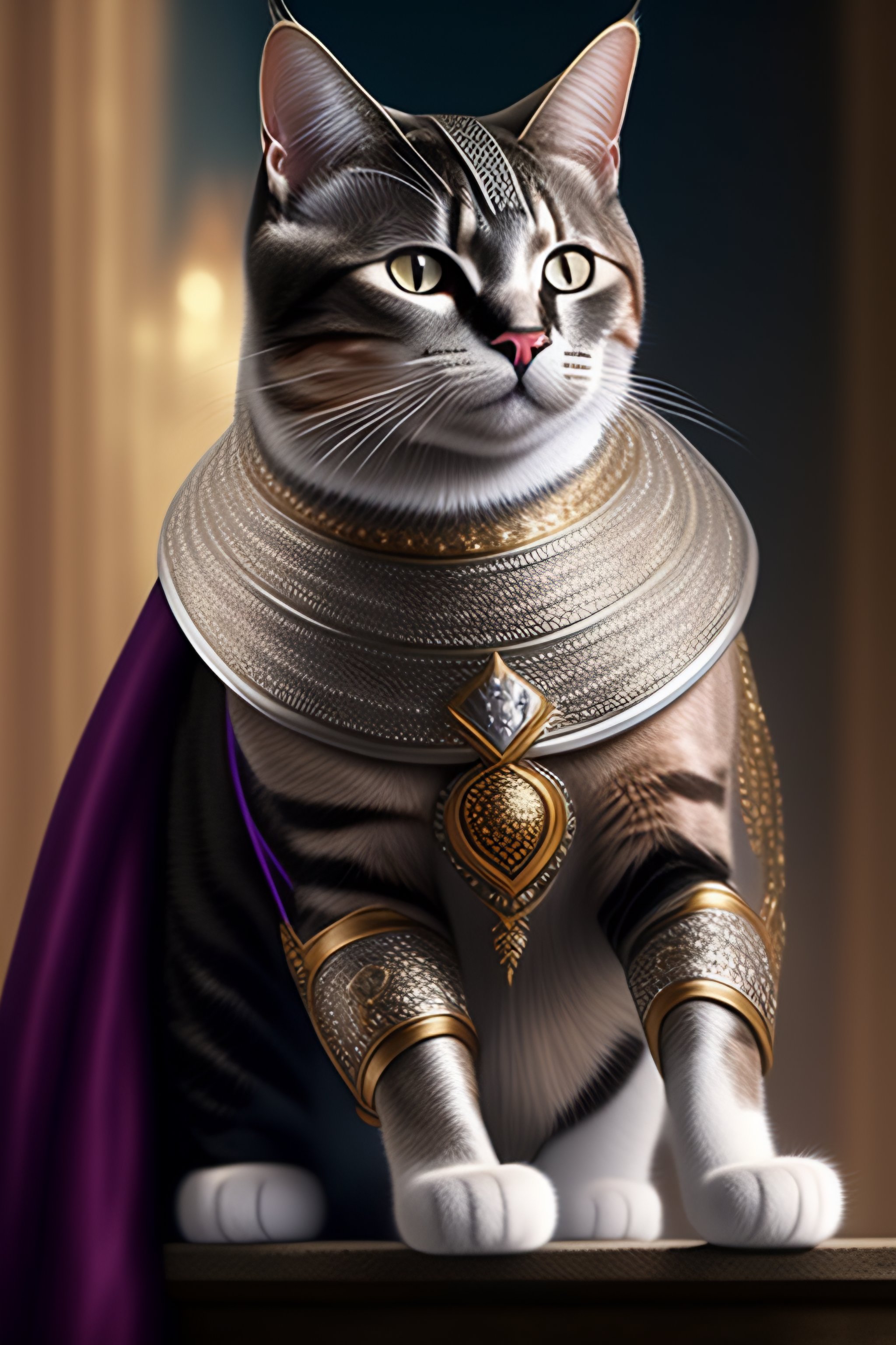 Lexica - A cat in a silver armor. It must be full-body, and cover the ...