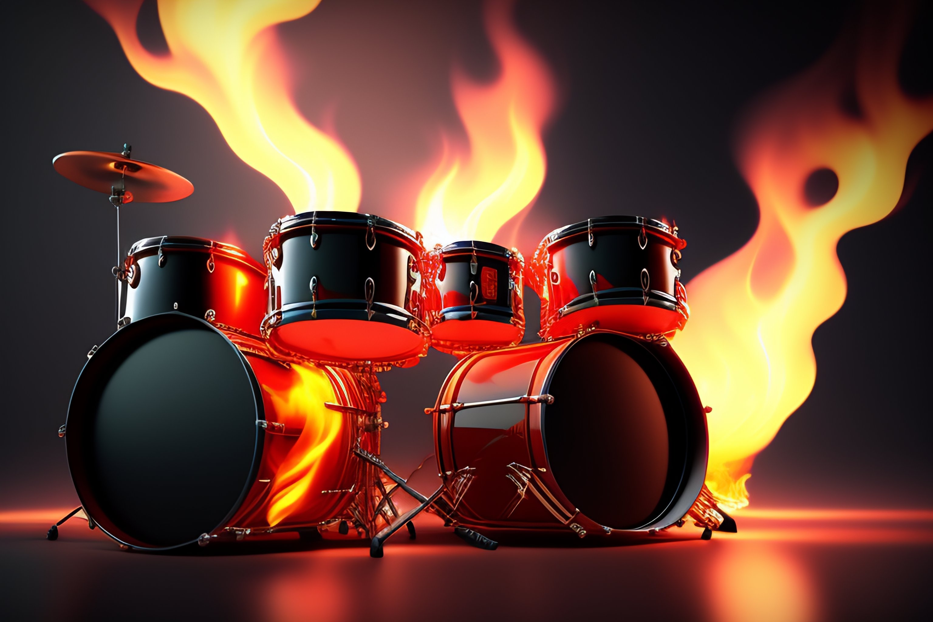 Lexica - Epic drums with flames, 3D octane render