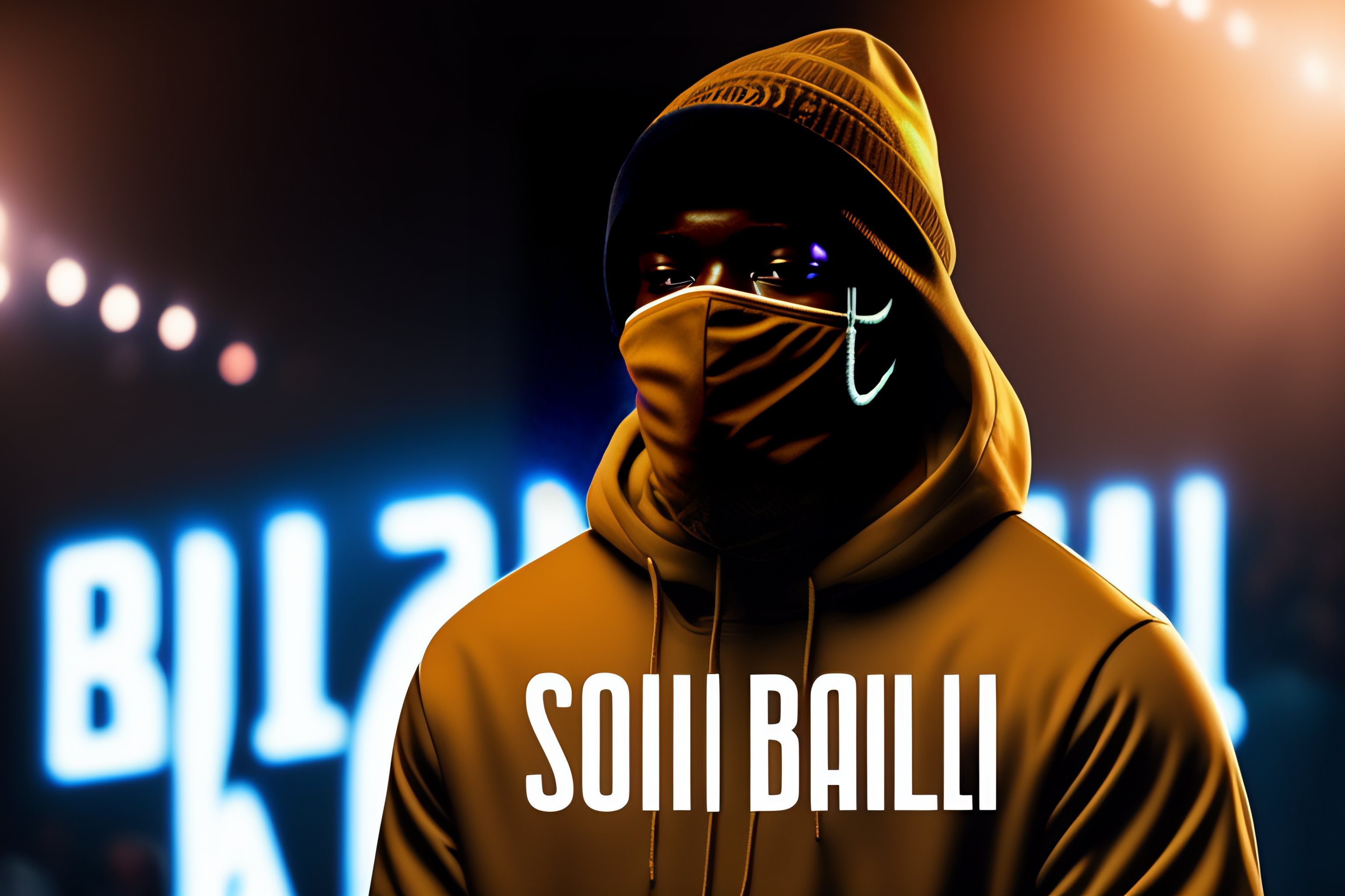 Lexica - Drill rapper with balaclava holding up a sign with the text ...