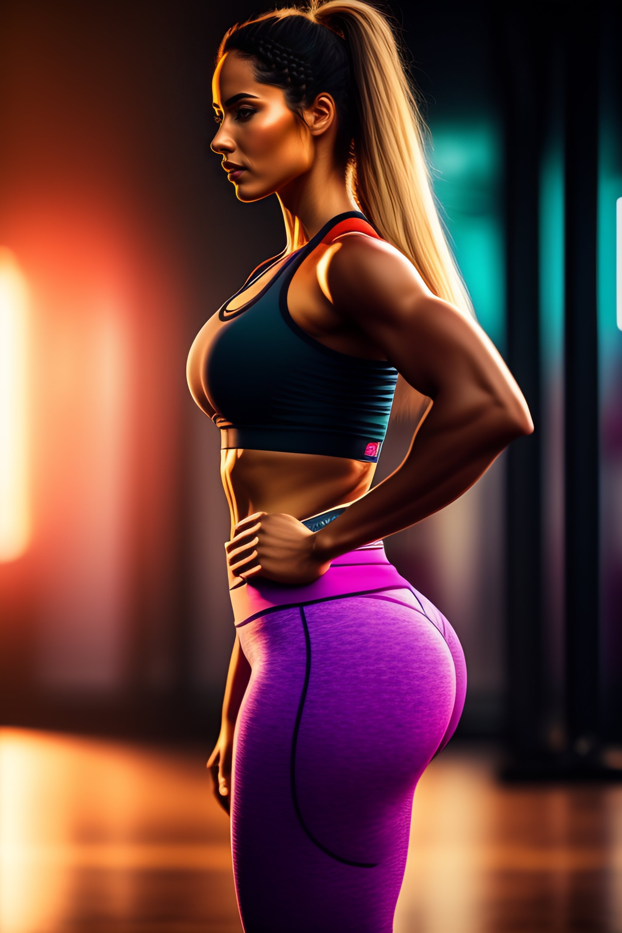 Lexica Body shot of woman in tight yoga pants detailed intricate full of colour cinematic lighting focused extreme details cinematic masterp