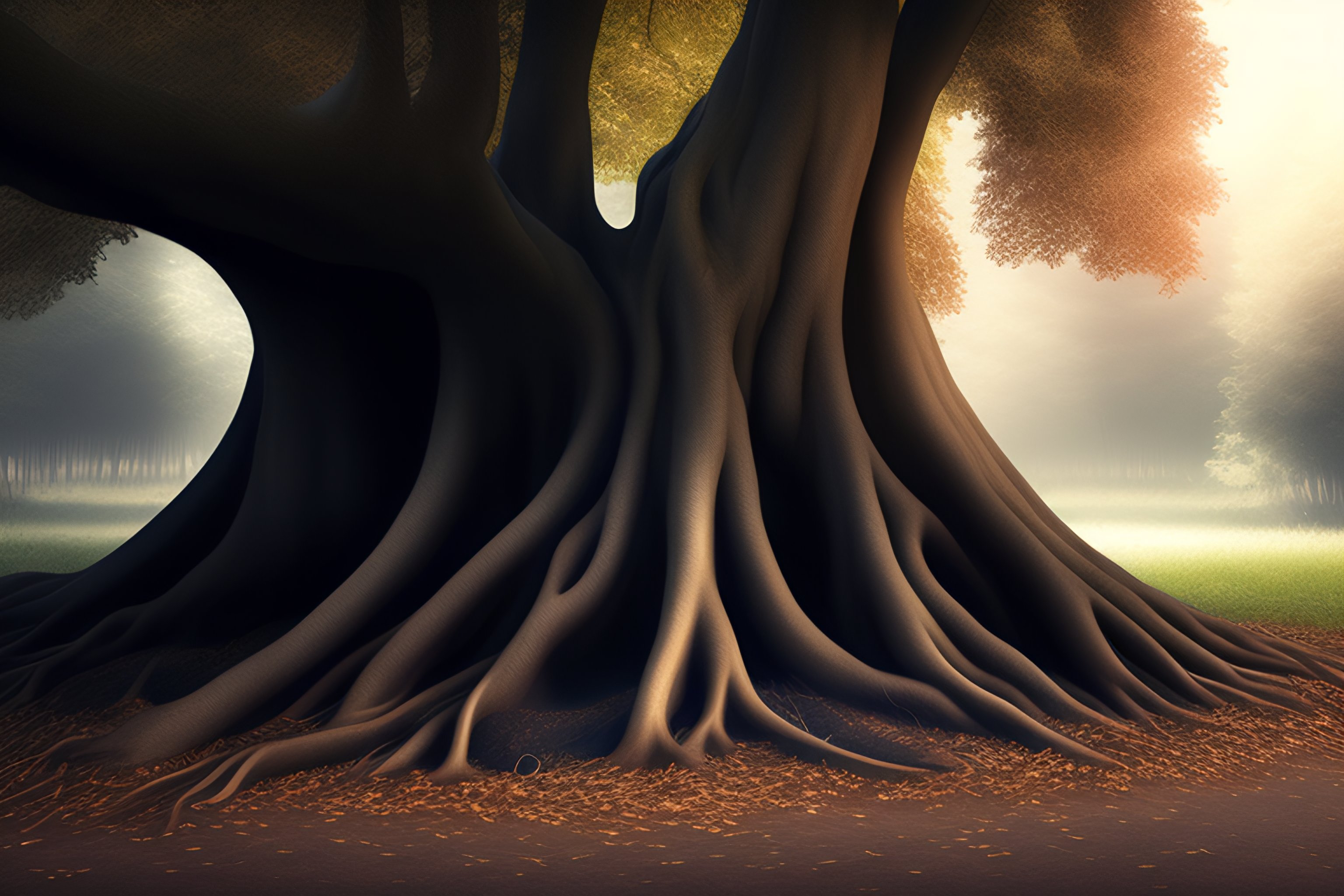 Lexica - Pencil art, large tree with deep roots, photorealistic