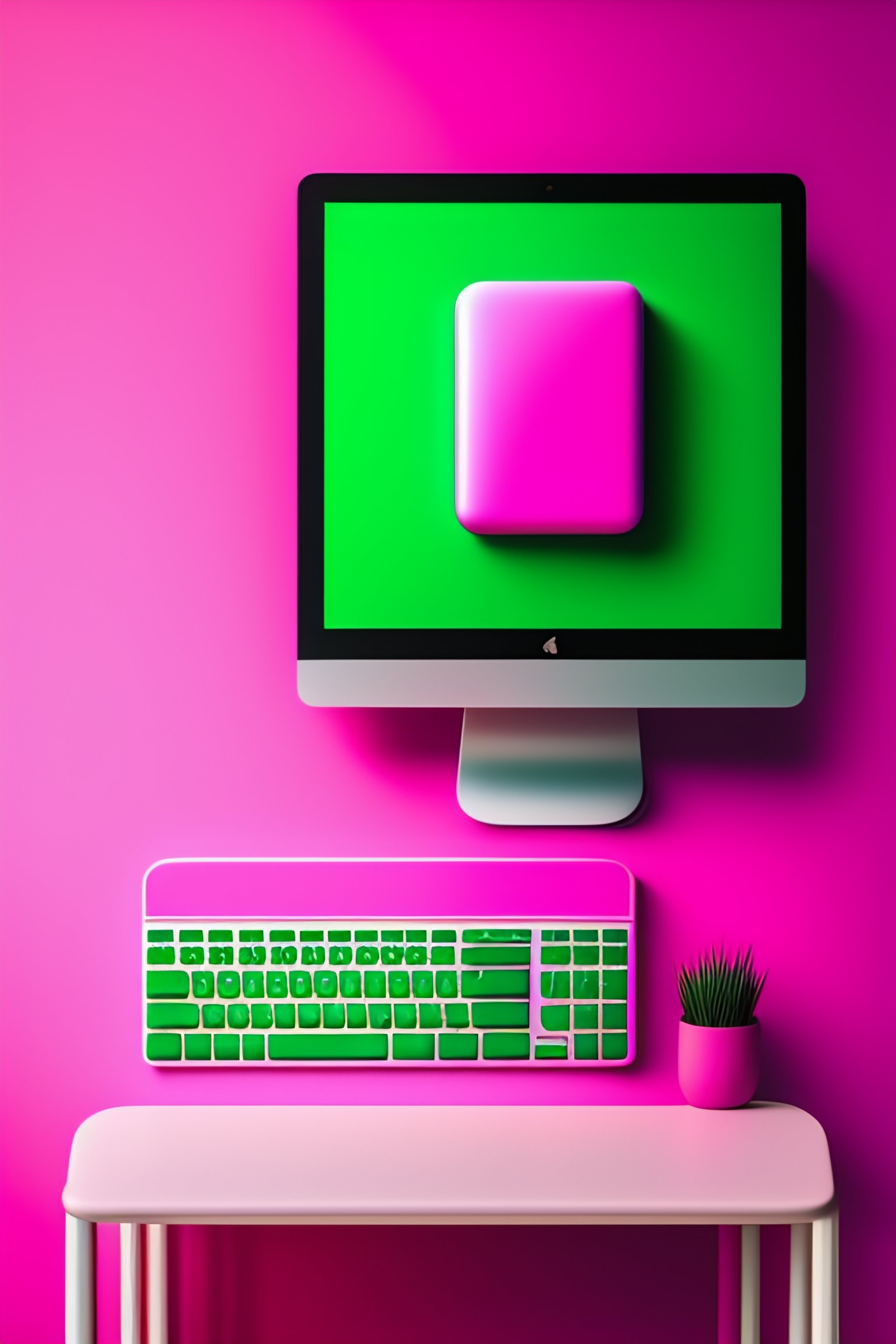 Lexica Portrait pink computer with green keyboard