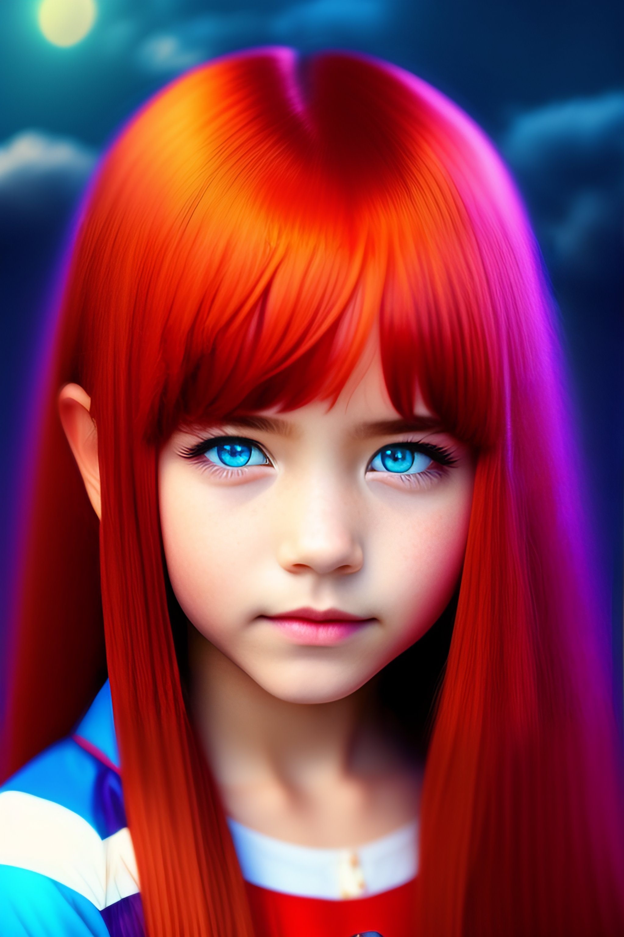Lexica - Reddish orange, long hair with cyan streaks, with vampire ...
