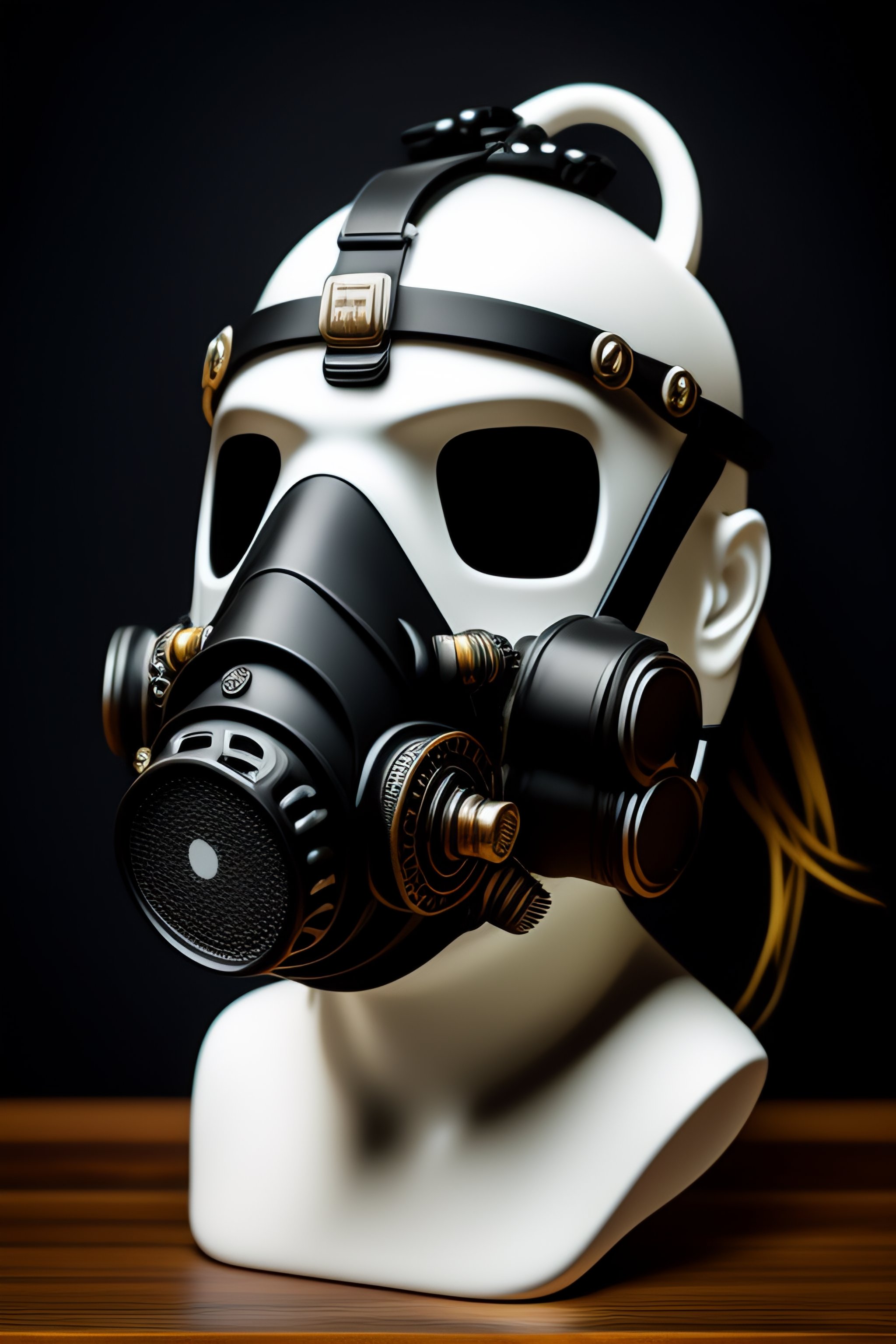 Lexica Oni Cyberpunk Gas Mask White And Black Intricate Details Gaudi 8328
