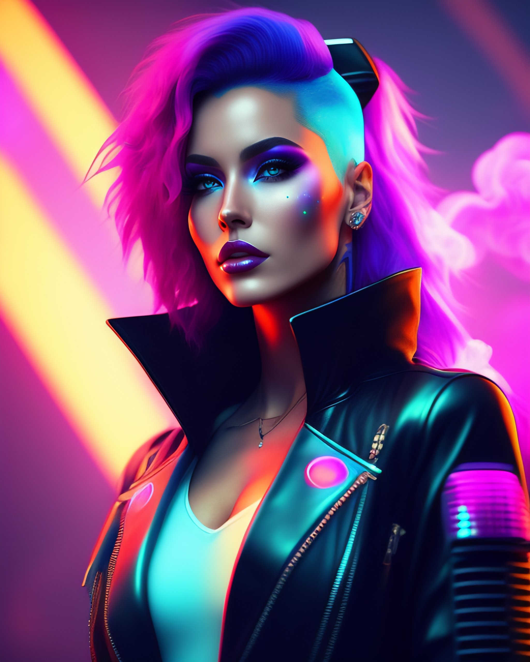 Lexica - Friendly cyber punk coquette with colorful hair in a leather ...