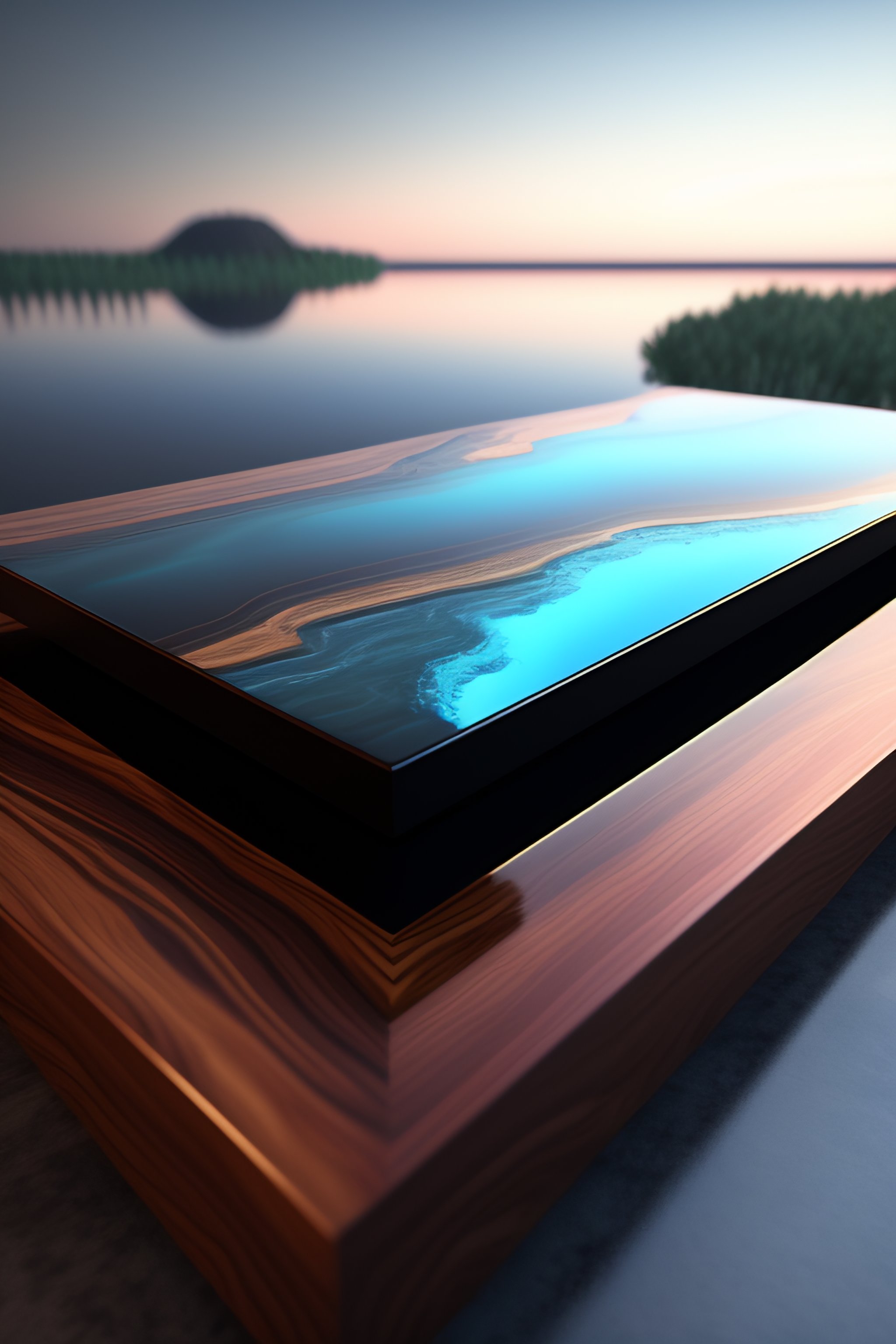 Lexica - Hyper realistic 10 floor walnut wood slab table with a black ...