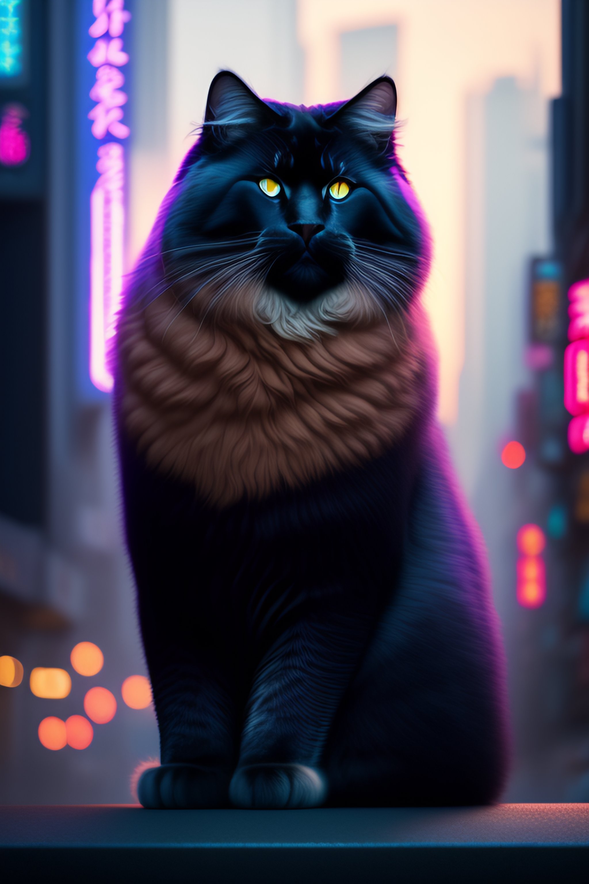 Lexica - Big fluffy cat in Cyberpunk tokyo