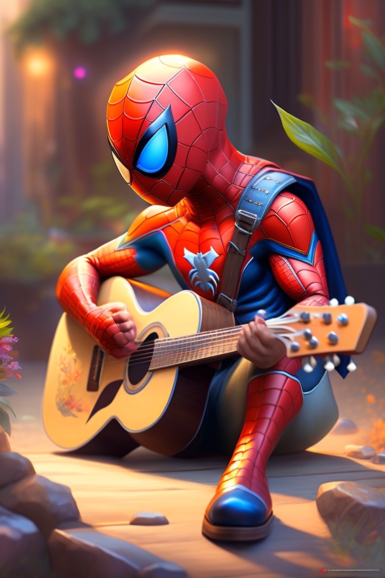 Lexica - Spiderman playing guitar in a show