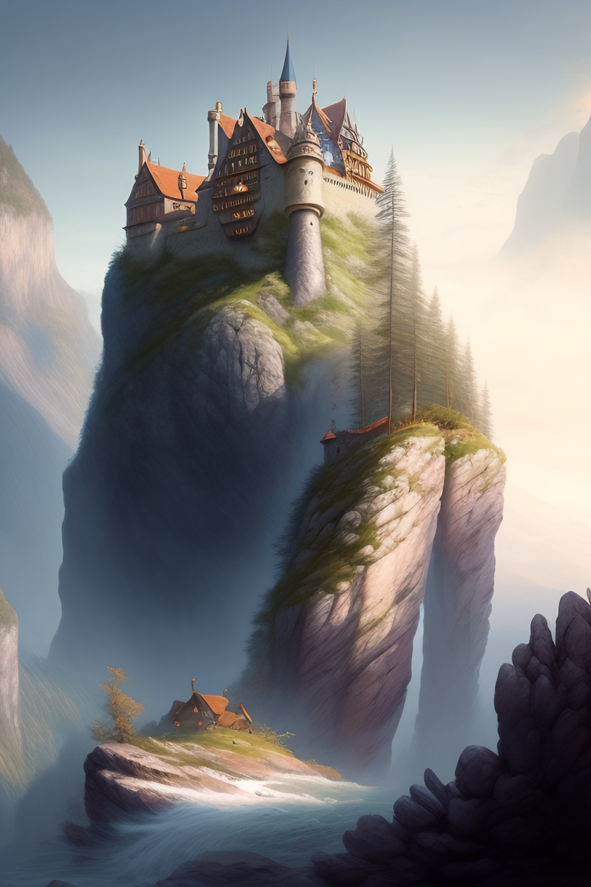 Lexica - Fantasy landscape, beautiful castle, craggy rocks, magnificent ...