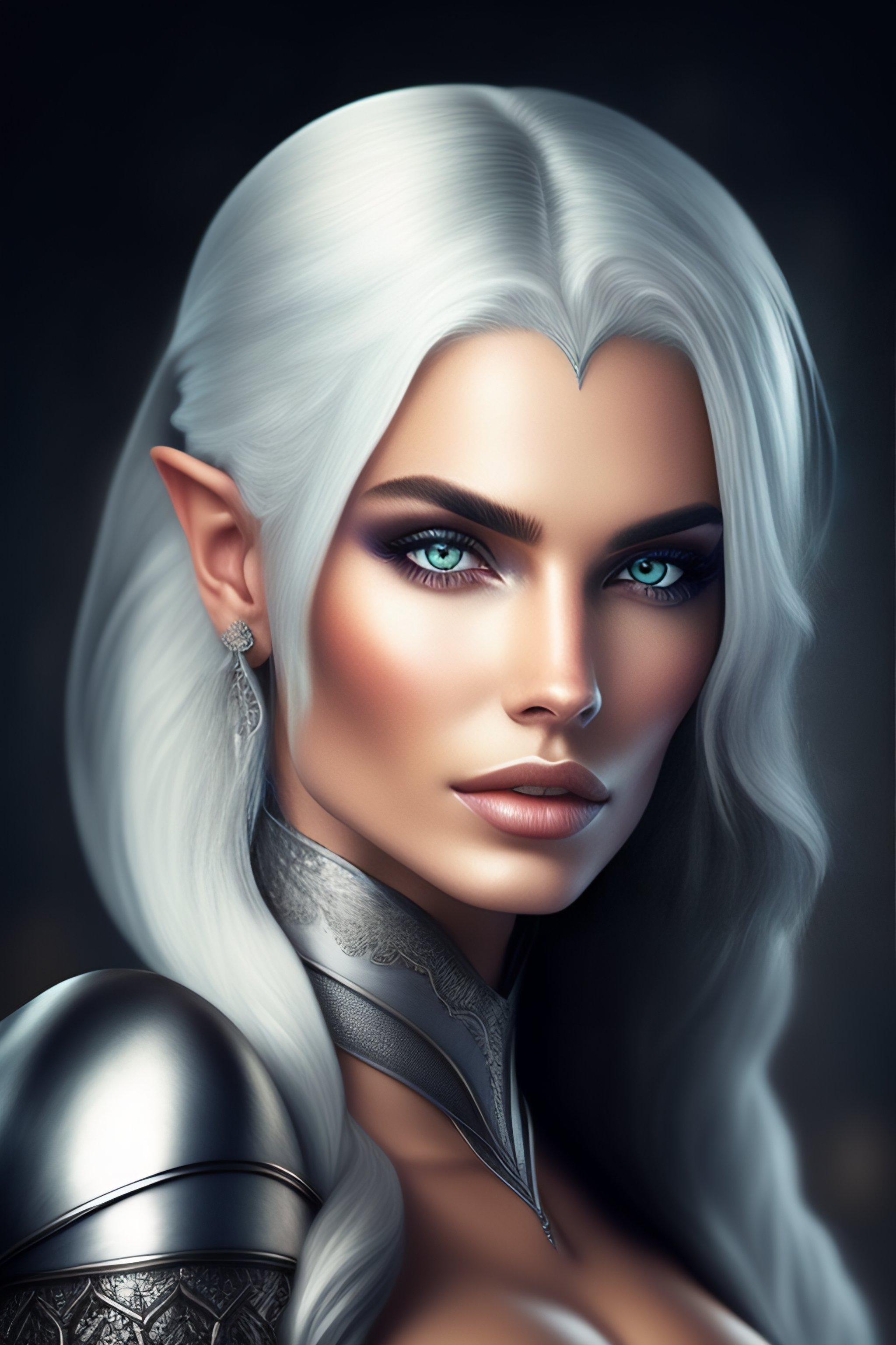 Lexica - Beautiful, silver hair, elf, sorceres, black cat,