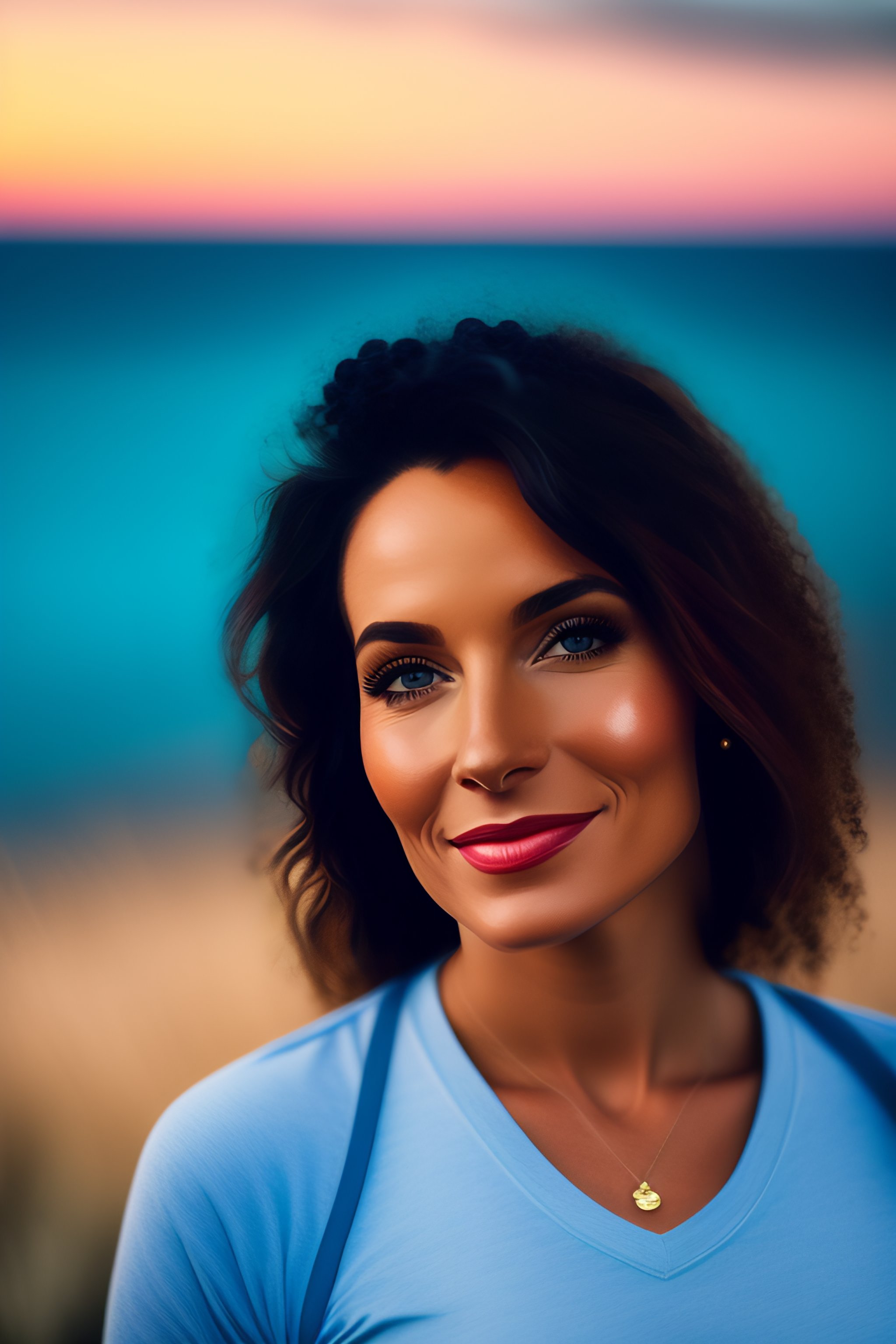 Lexica - Portrait of a woman in a tee shirt with blue jeans