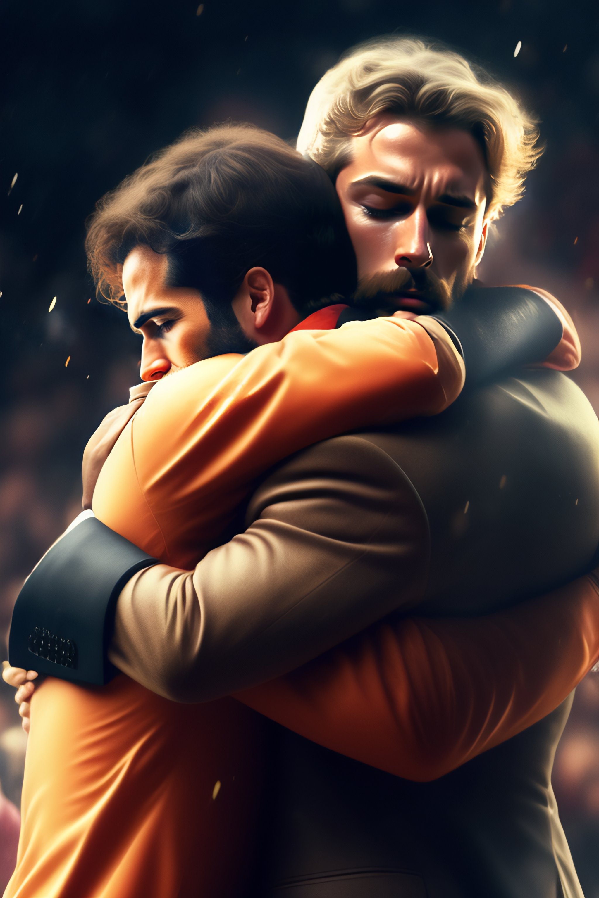 Lexica - The man is defeated when he hugs his last hopes, a goodbye hug