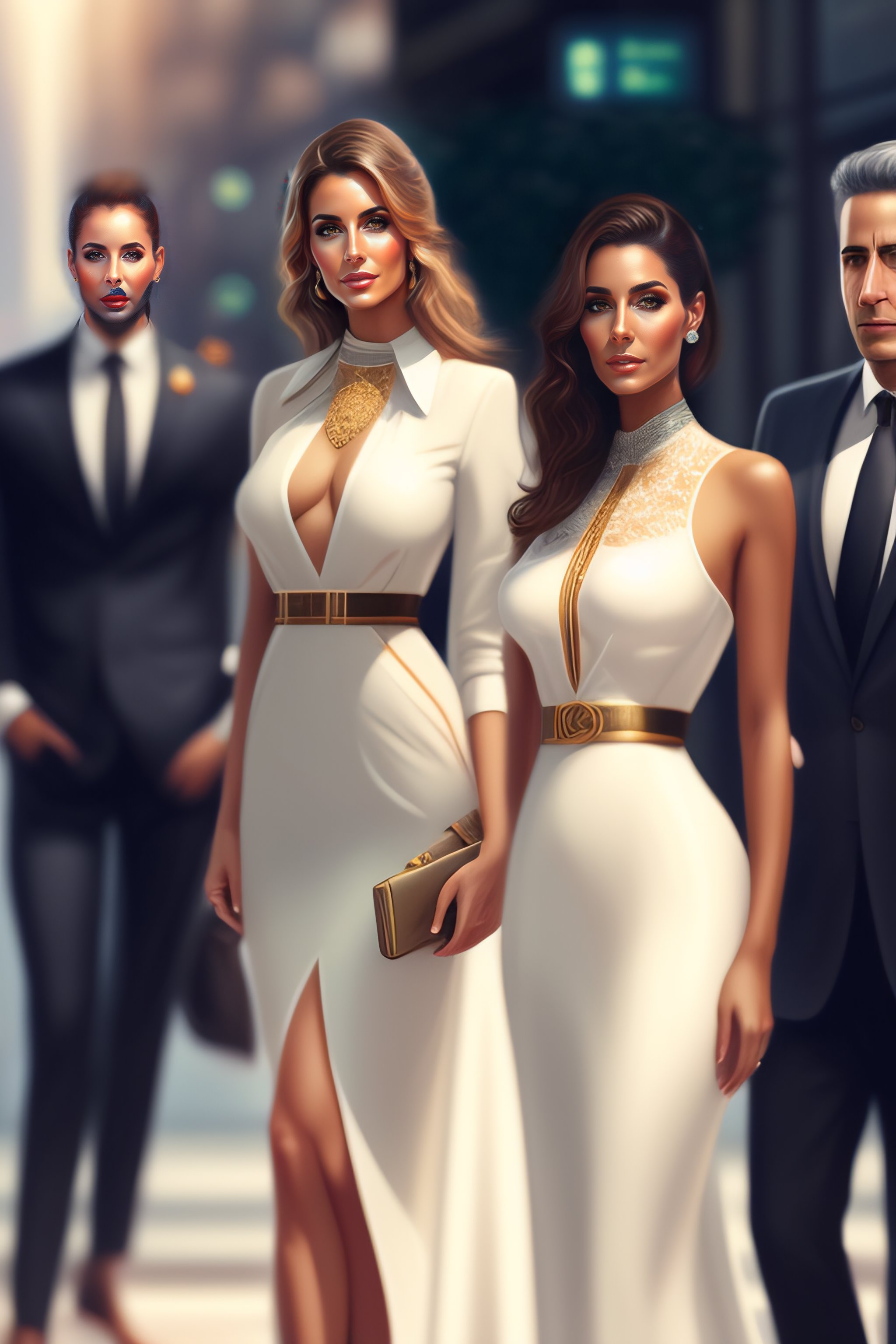 Lexica - Israeli business woman with her team, full body, intricate,  elegant, highly detailed, digital painting, concept art, art station,  smooth, sh