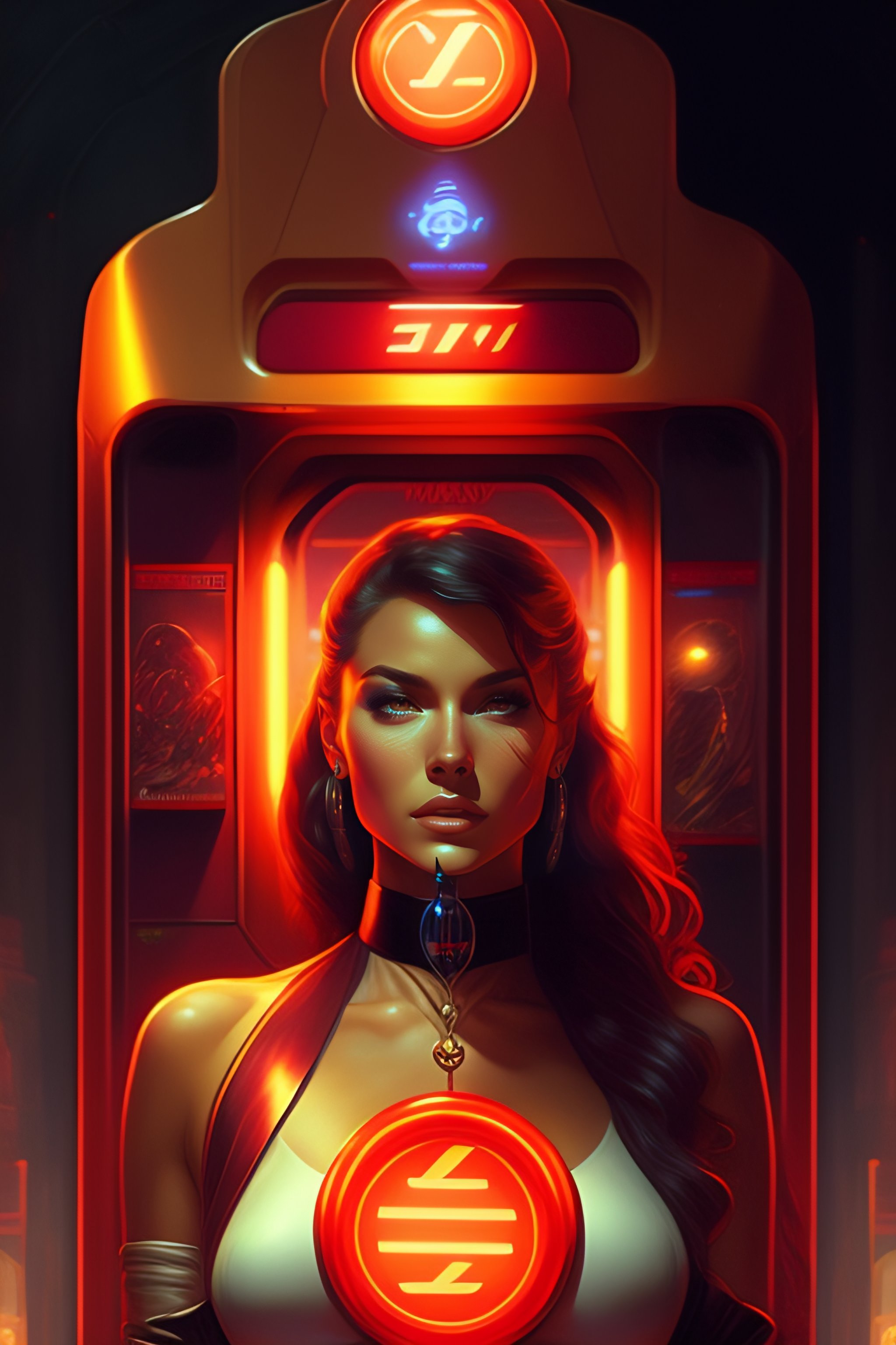 Lexica - Gas station, inside, sci-fi, lizard man, keychain, flashing red  light, smooth, art by artgerm and greg rutkowski and alphonse mucha