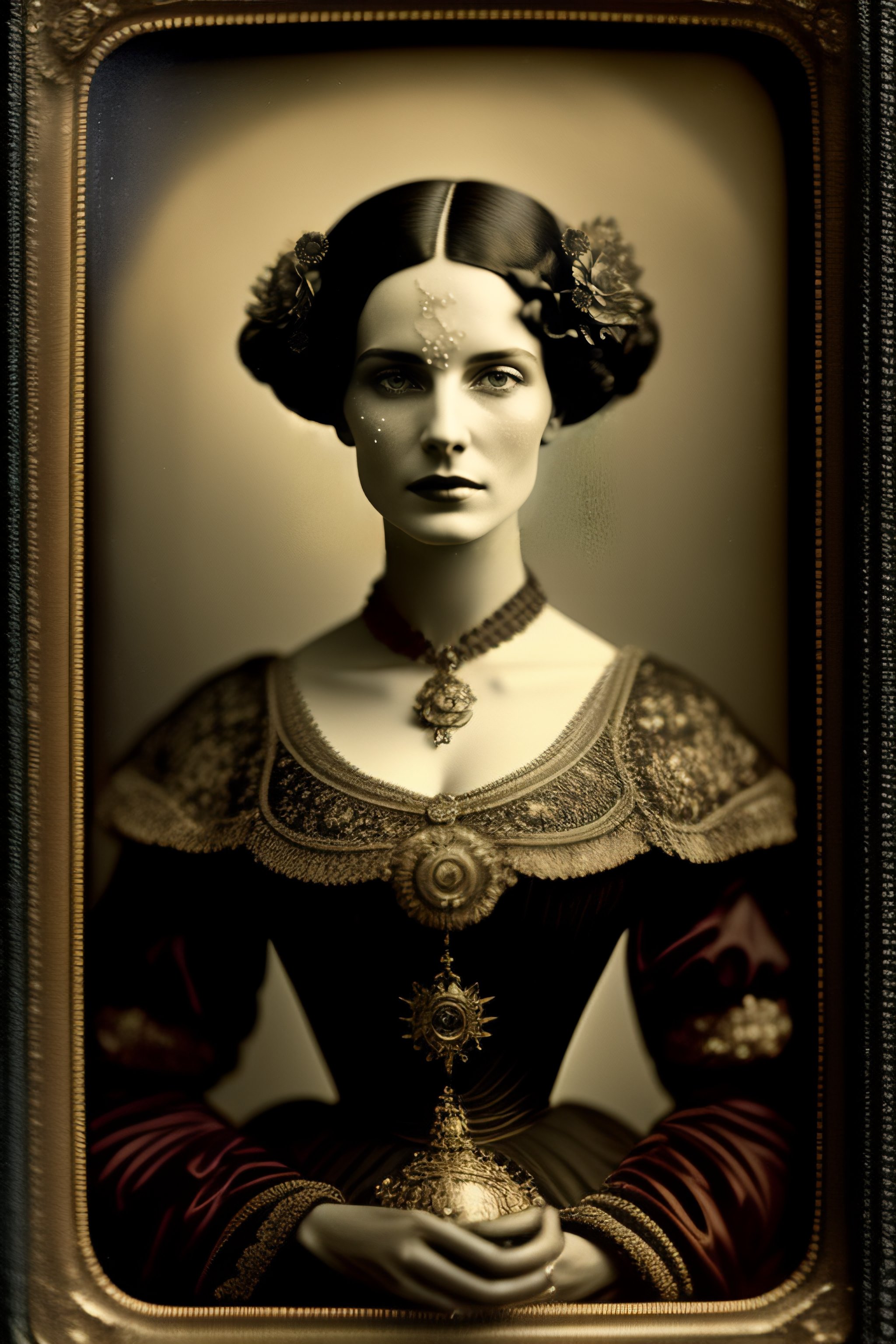 Lexica - Old wetplate daguerreotype portrait of a lady with crackle ...