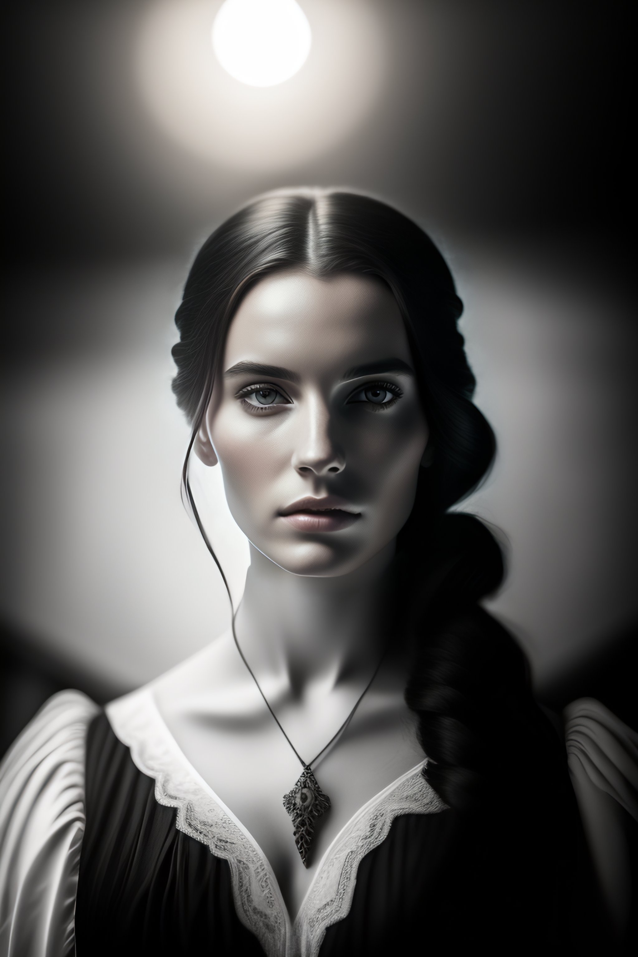 Lexica - Ghost of young woman in victorian house, black and white ...