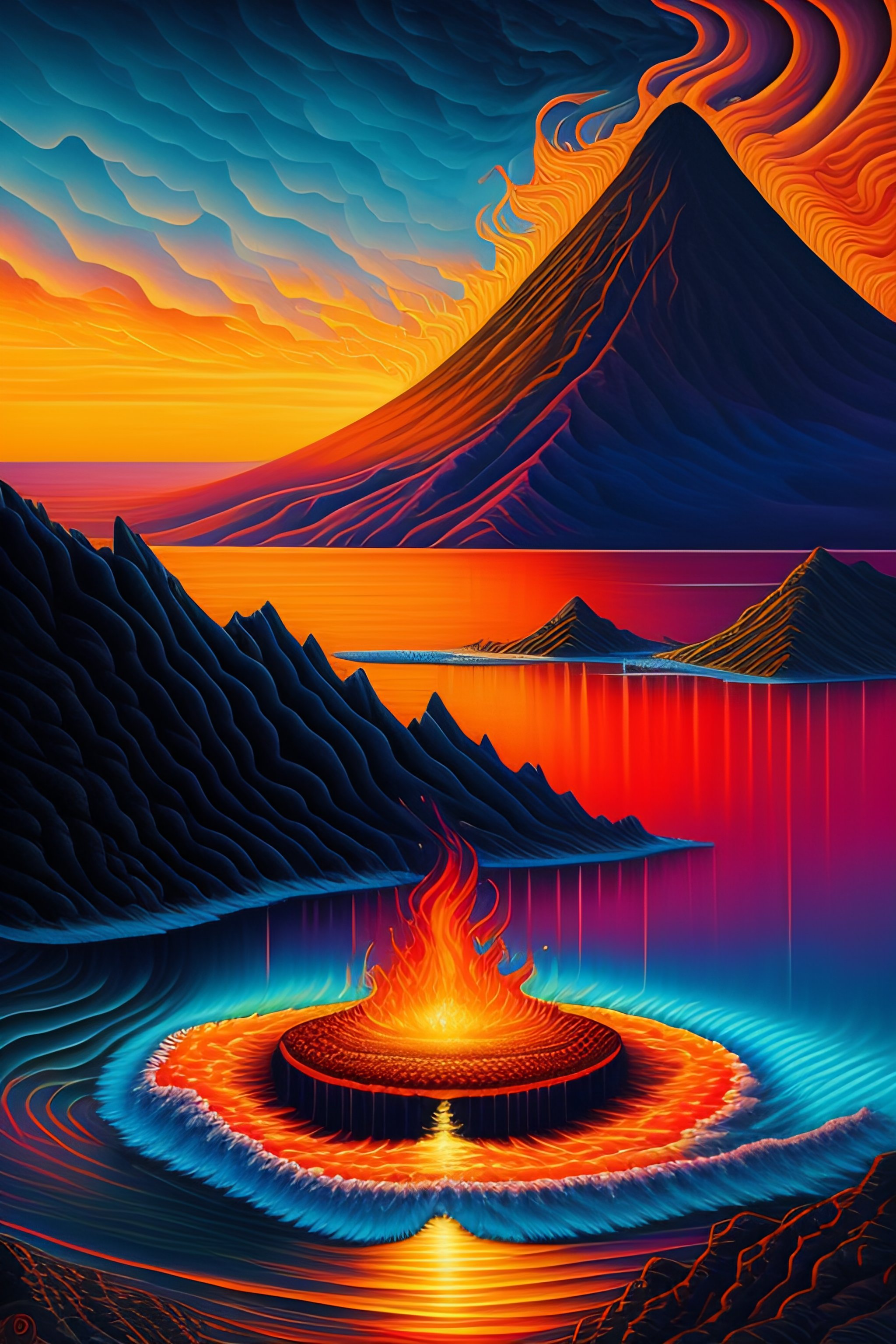 Lexica - Vulcano, lava, ocean, surreal by dan mumford and umberto ...