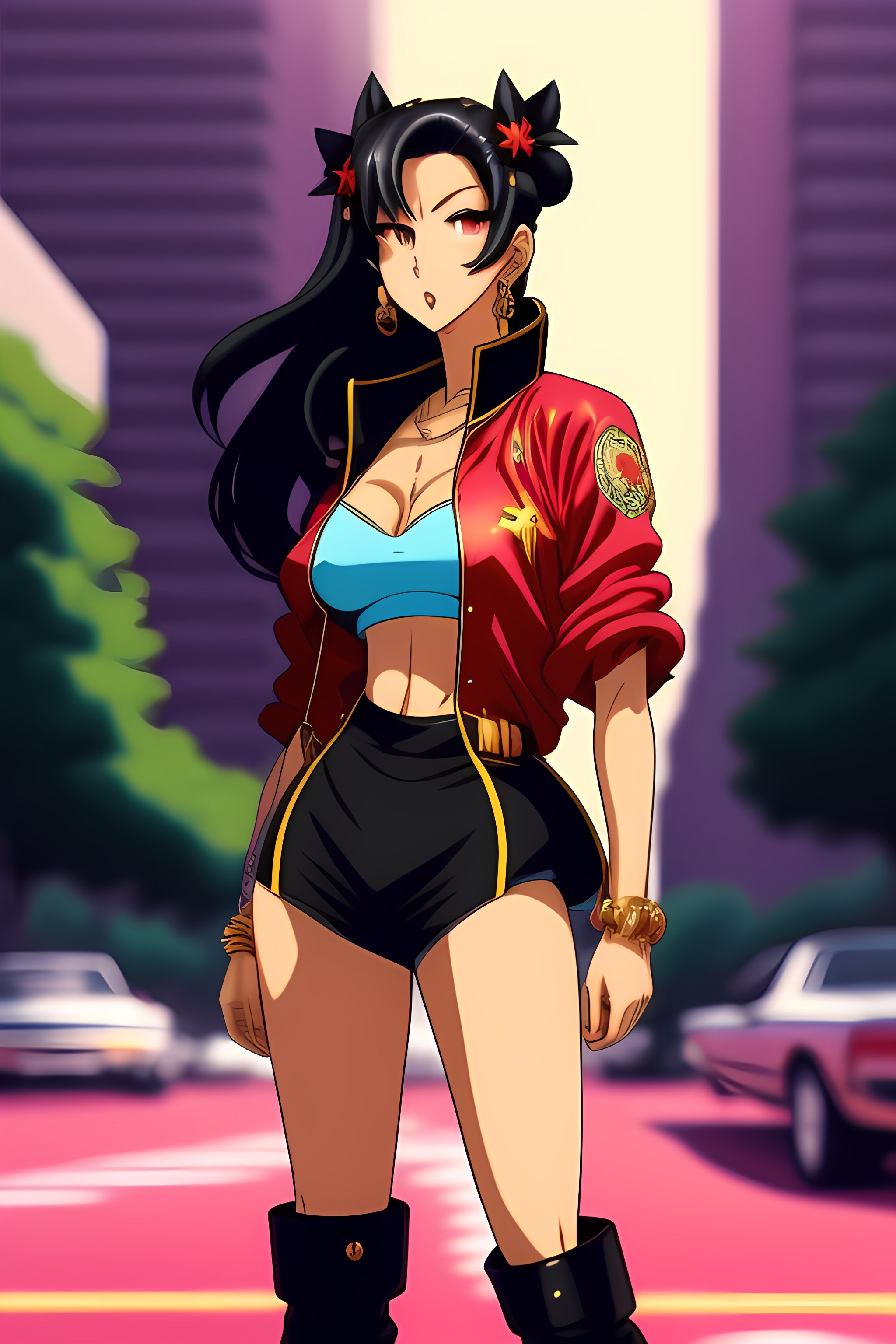 Lexica - Vintage 90's anime style. Full body shot of Tall woman wearing a  mask with black shorts