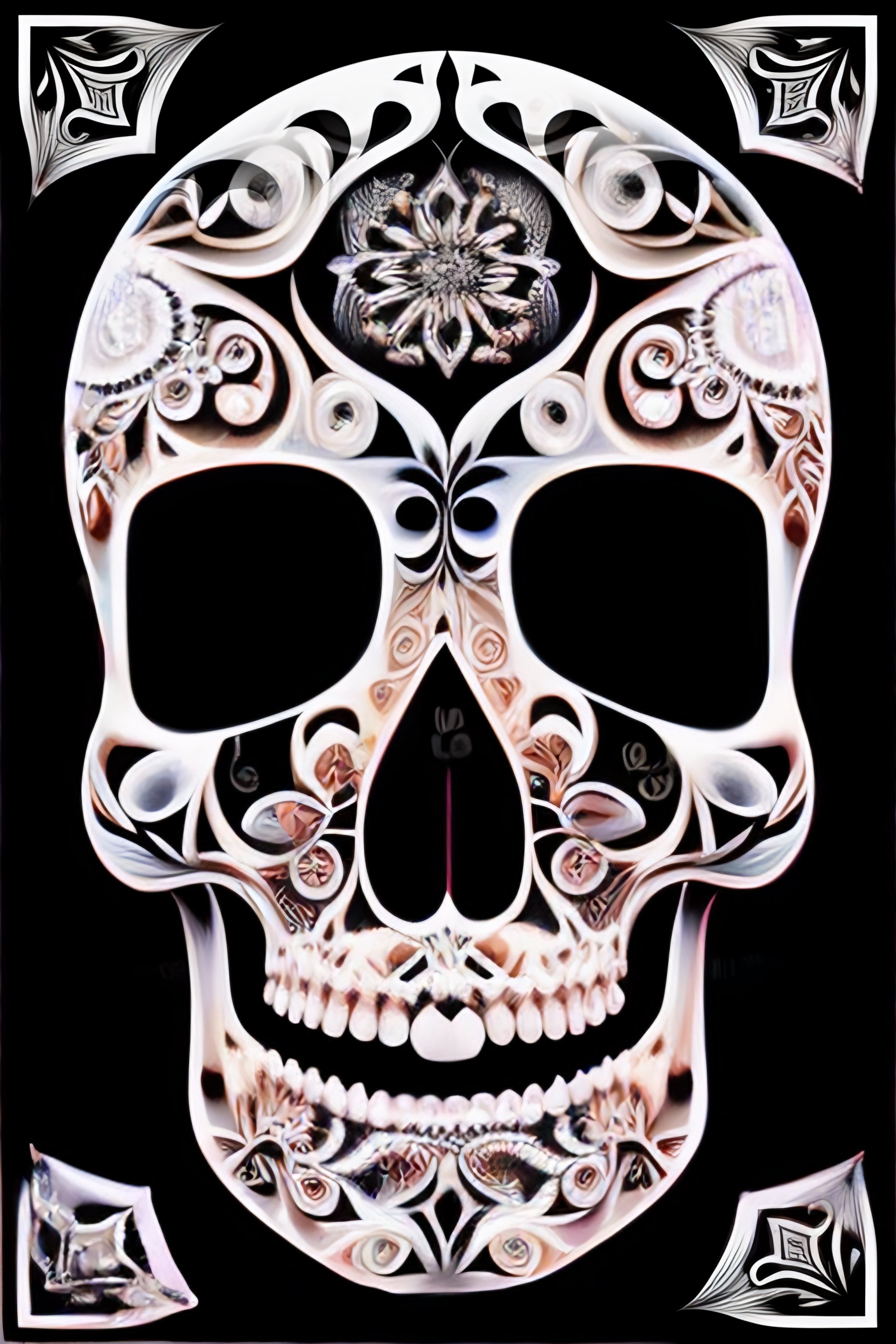 Lexica - Skull, black and white, in the style of Alex Grey, fractal