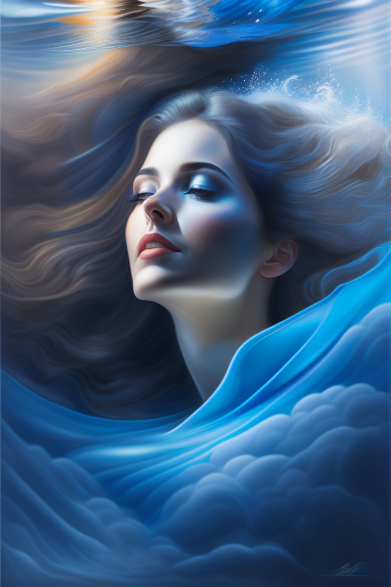 Lexica Charcoal drawing of beautiful woman, underwater during sunrise