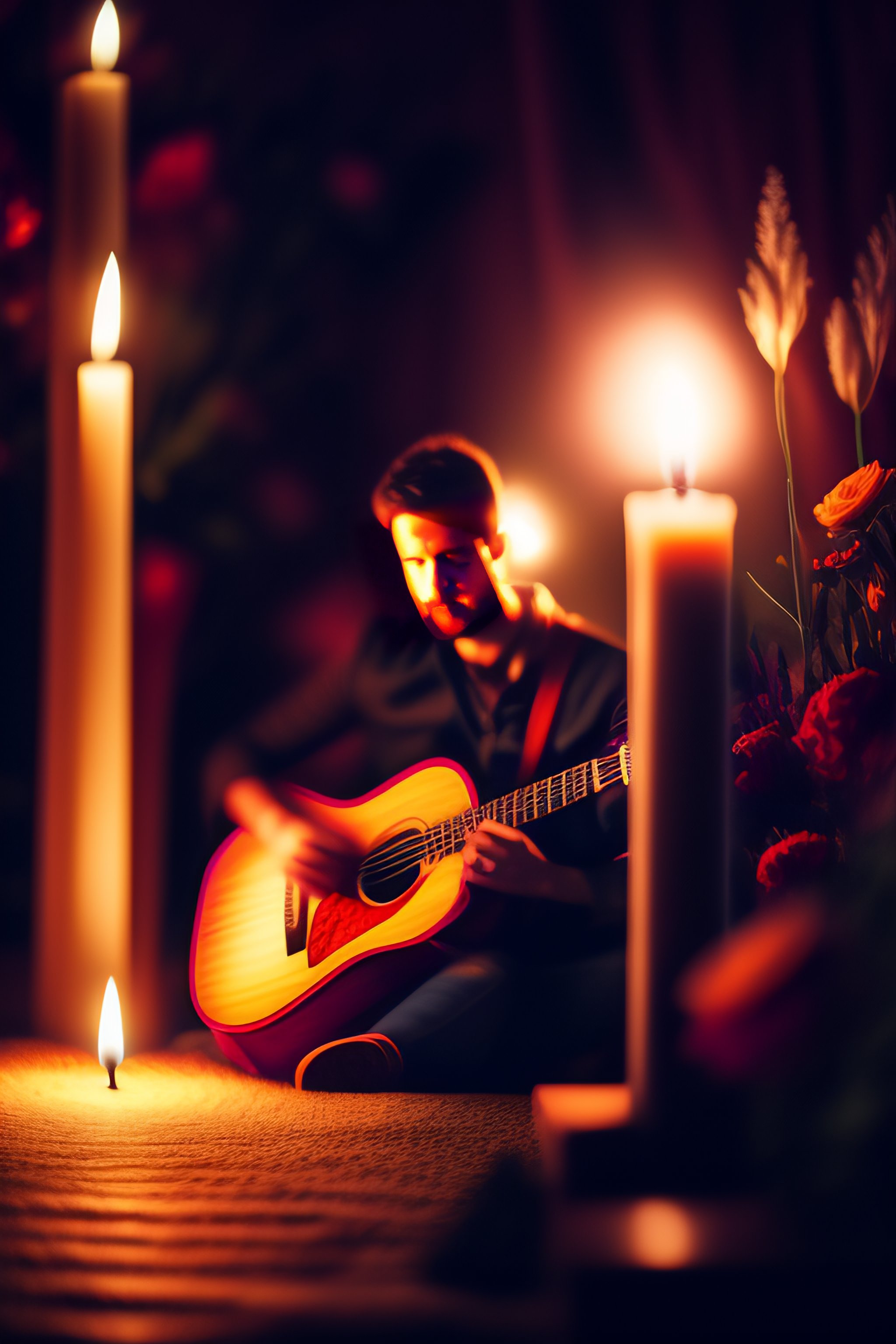 Lexica - Unplugged concert, guitars on stage, flowers and candles ...