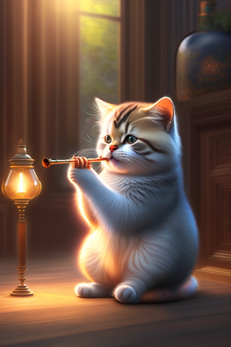 Lexica - Cat playing a flute, and around him animals dancing