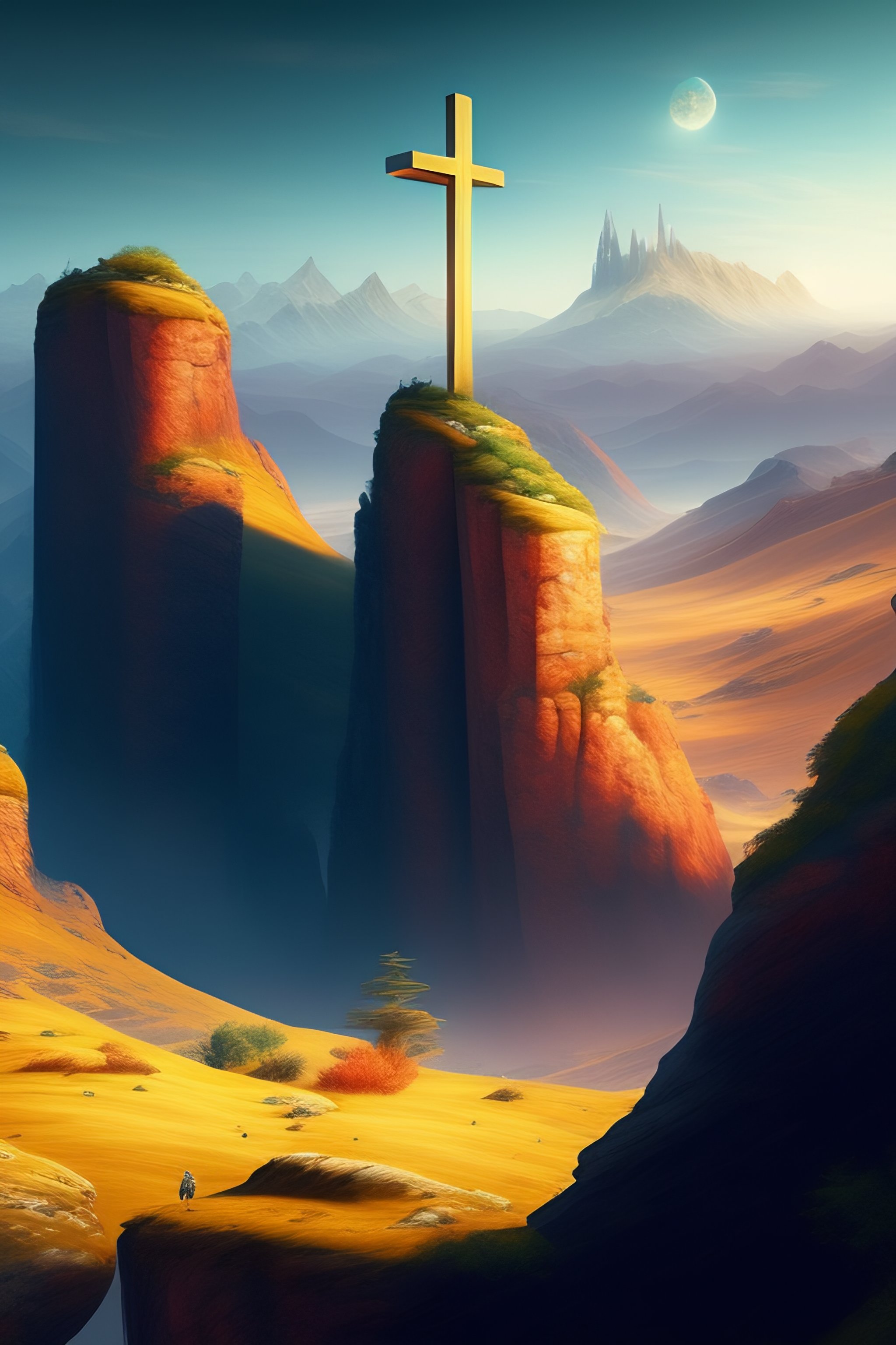 Lexica - Fantasy landscape and an cross in the terrain, digital art, 8k ...