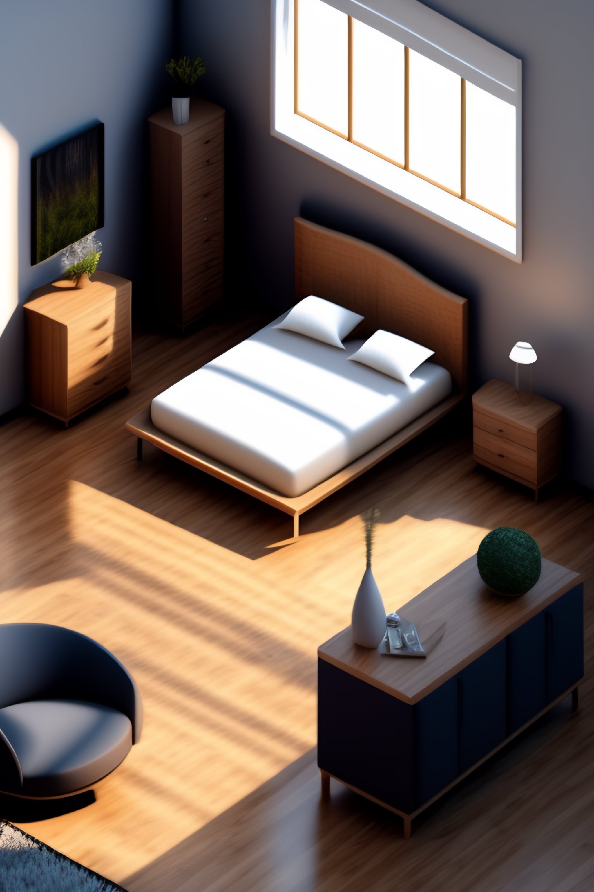 Lexica - Isometric render of the bedroom interior of a a modern middle ...